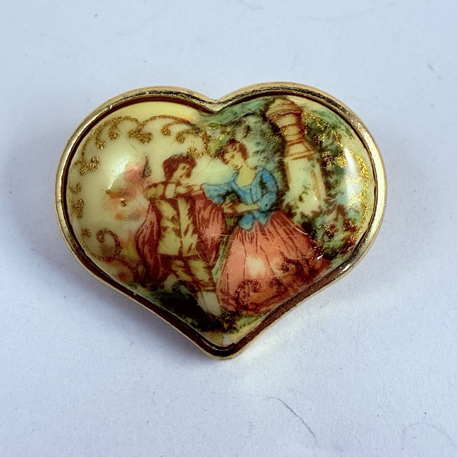 Vintage 3 Pins Rhinestone Swan Courting Couple Heart Brooch Romance