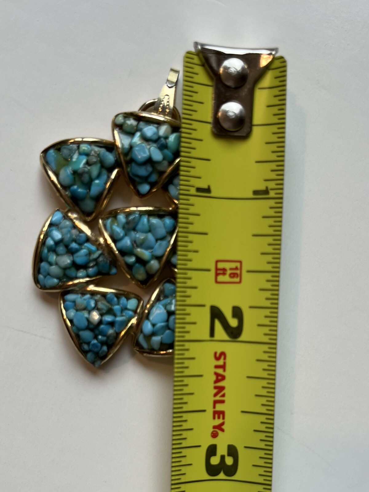 Turquoise Pendant Piece Textured Small Stones 8 Triangular Shapes Gold No Chain