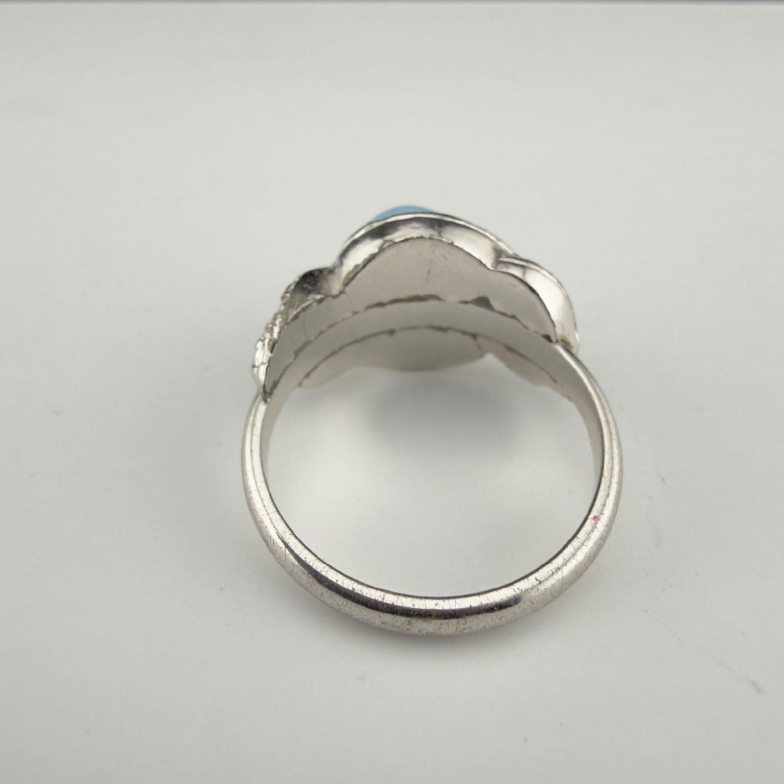 Vintage Silver Tone Faux Marcasite Blue Lab Opal Ring Size 7
