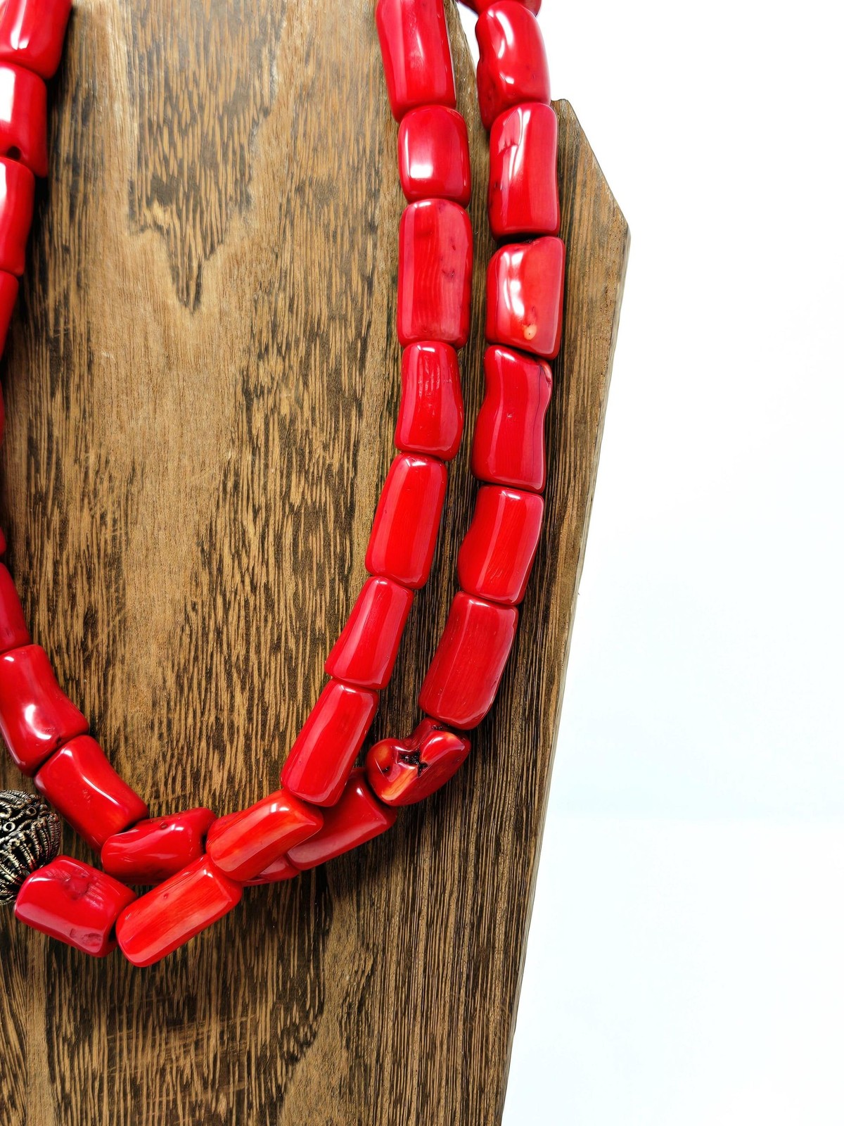 Barse Genuine Sea Bamboo Red Coral Double Strand Statement Necklace Southwestern