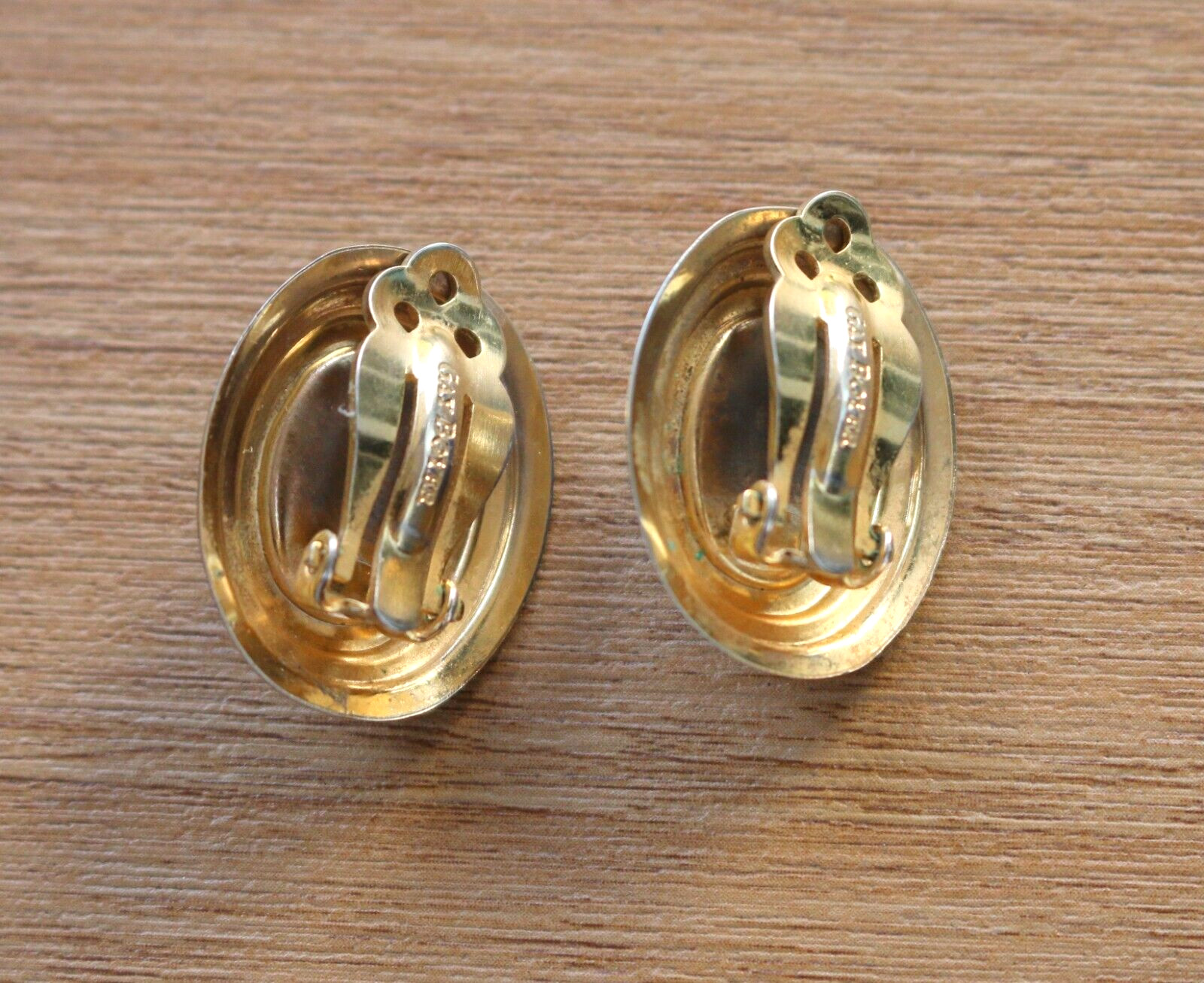 Vintage Gay Boyer Faux Blue Lapis Gold Tone Clip On Earrings