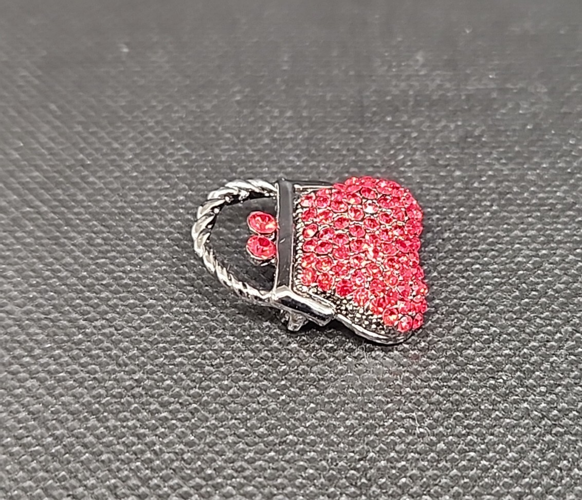 Gunmetal Silver Tone Red Rhinestone Mini Purse Small Brooch Pin Unsigned