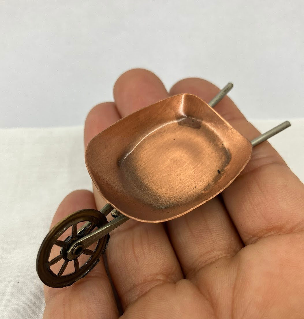 Vintage Copper Wheelbarrow Brooch Movable 3″ Pin