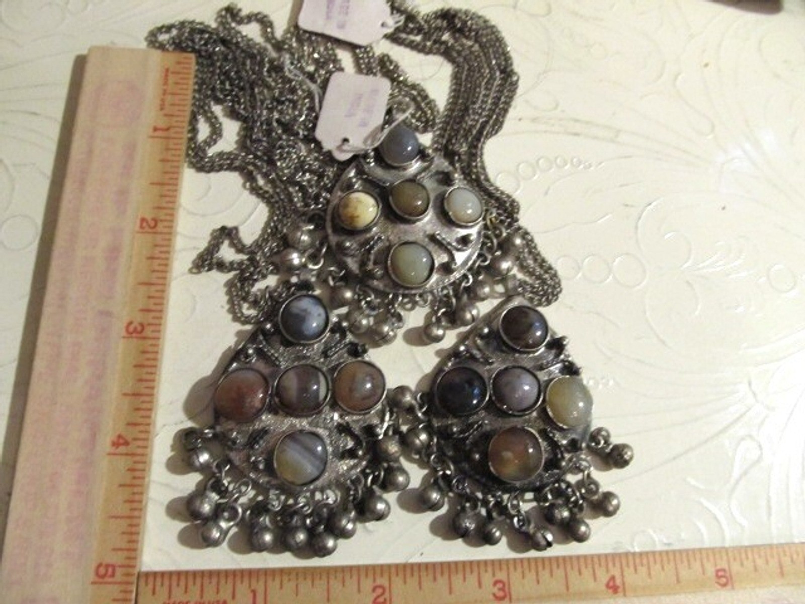 Vintage LOT of 3 Tribal Earth Tone Agate Stones Pendant Necklaces New Old Stock!