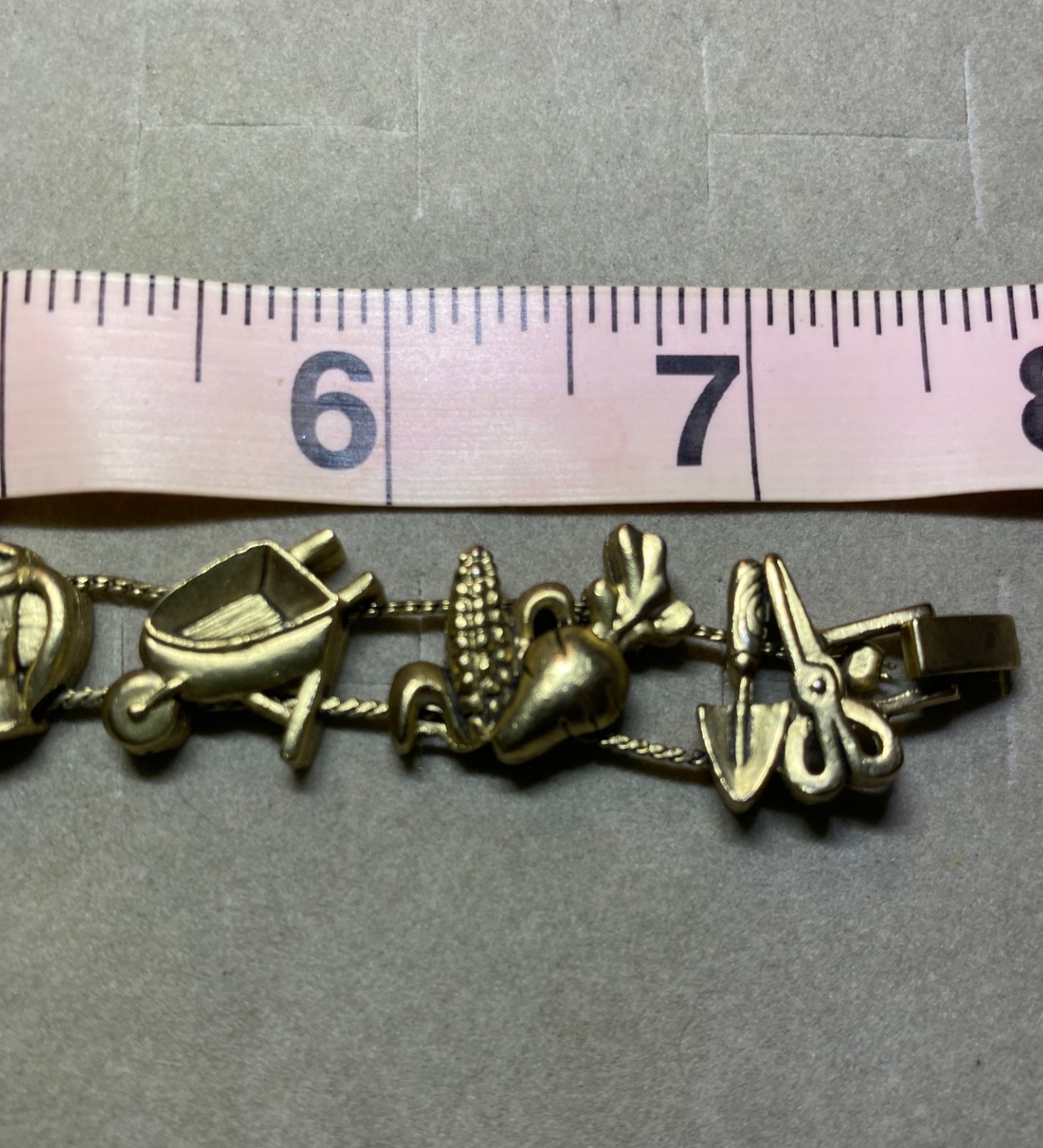 Charm Bracelet Gardener Veggie Lovers Gold Tone Double Strand Slider Vintage