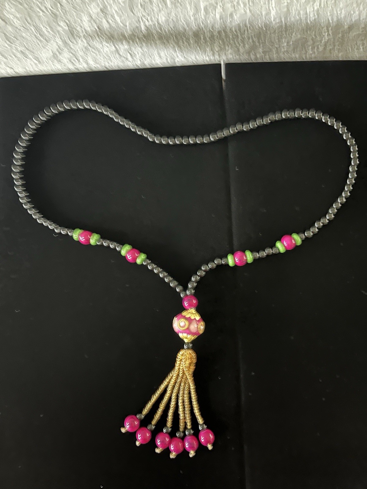 Vintage Long Handmade Glass Beaded Statement Necklace