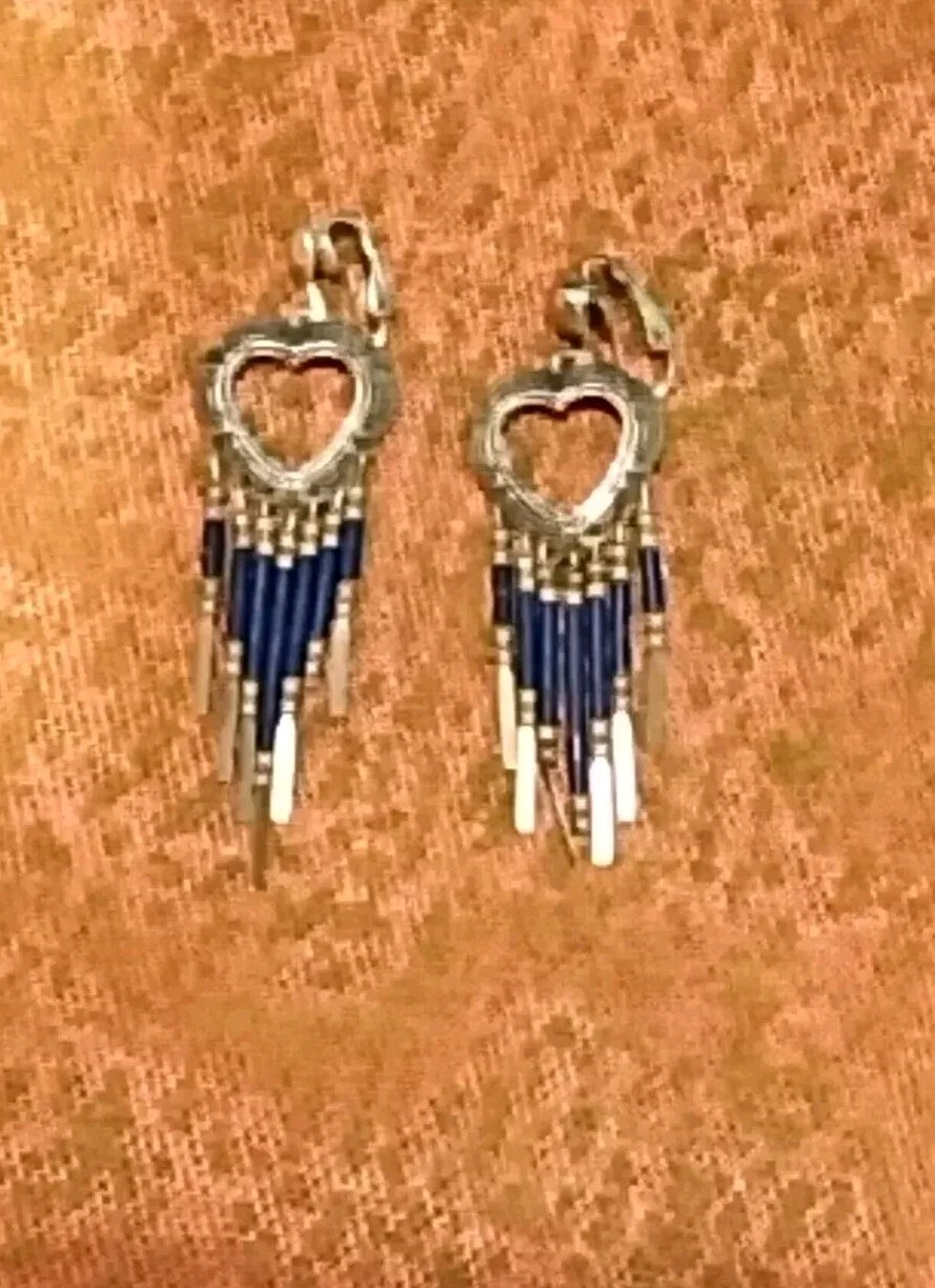Gift Vintage Clipon Silver Western Heart Earrings *See Description*