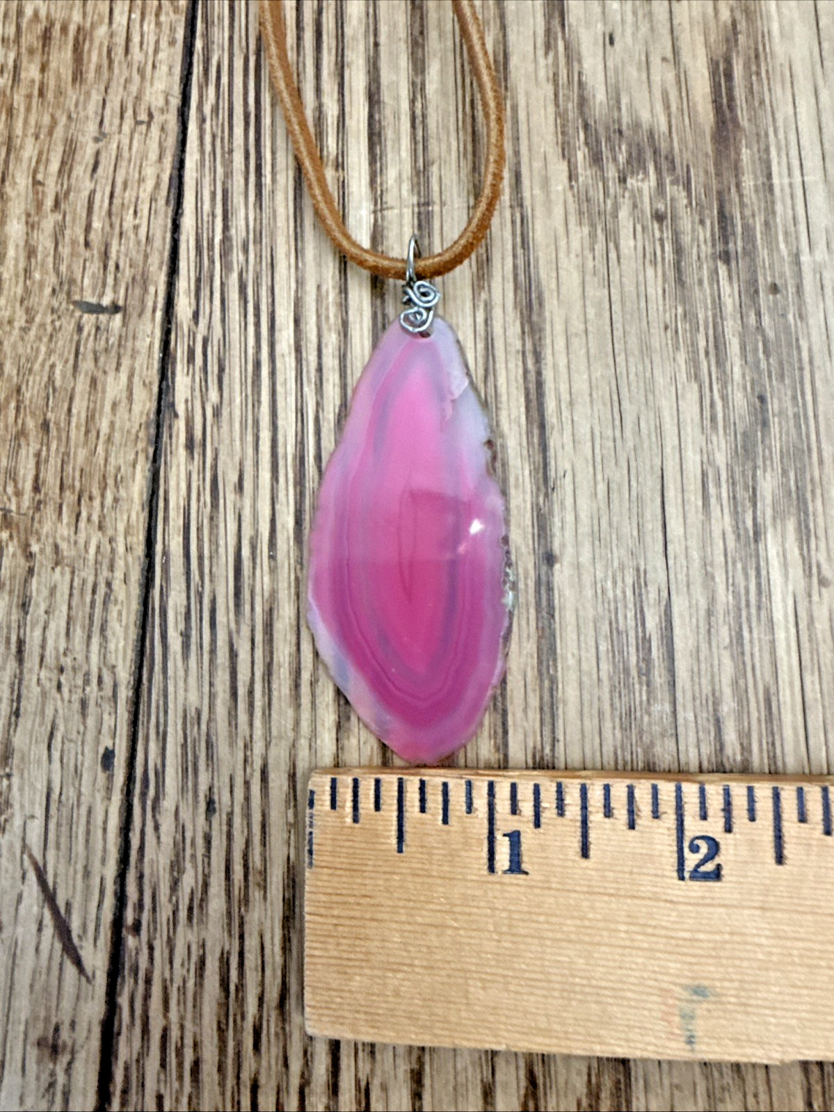 AMAZING PINK AGATE SLICE NECKLACE oneofakind Boho Festival Earthy Nature Hippie