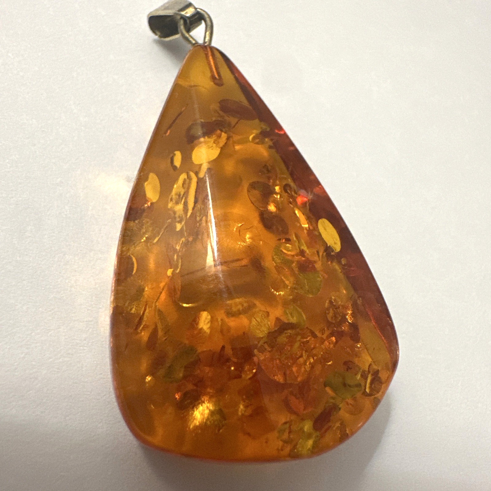 Vintage Baltic Amber Pendant Teardrop 2 x 1″ Sterling Silver Bail Marked FF 925