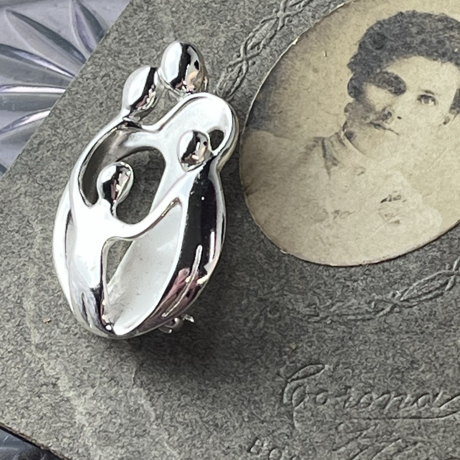 Vtg 1990s Sterling Silver CJs Family Brooch & Pendant -Convertible Signed – 1.5”
