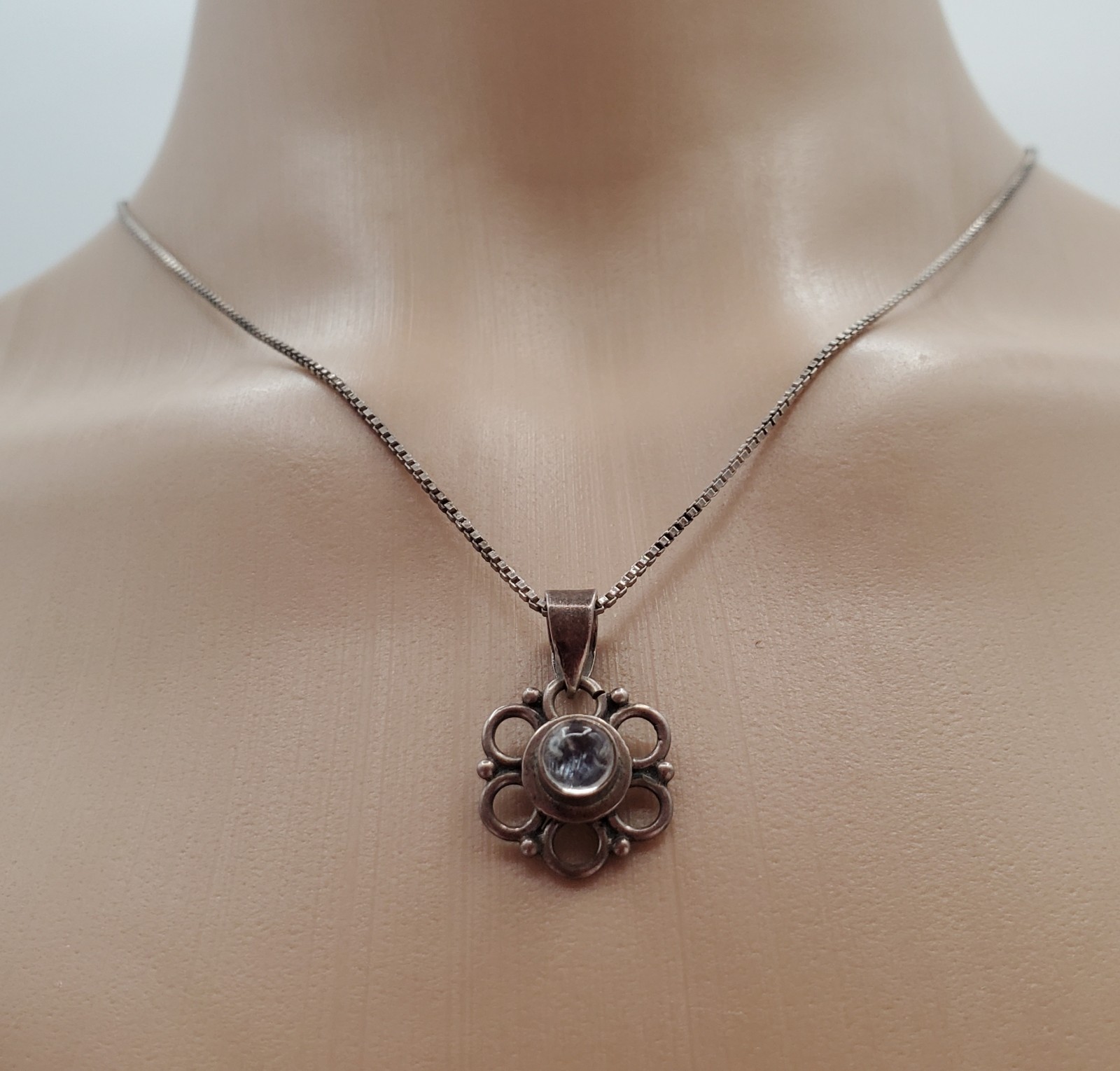 VTG 925 Flower of Life Hippie Pendant Necklace 16in Sterling Silver 4gtw Italy