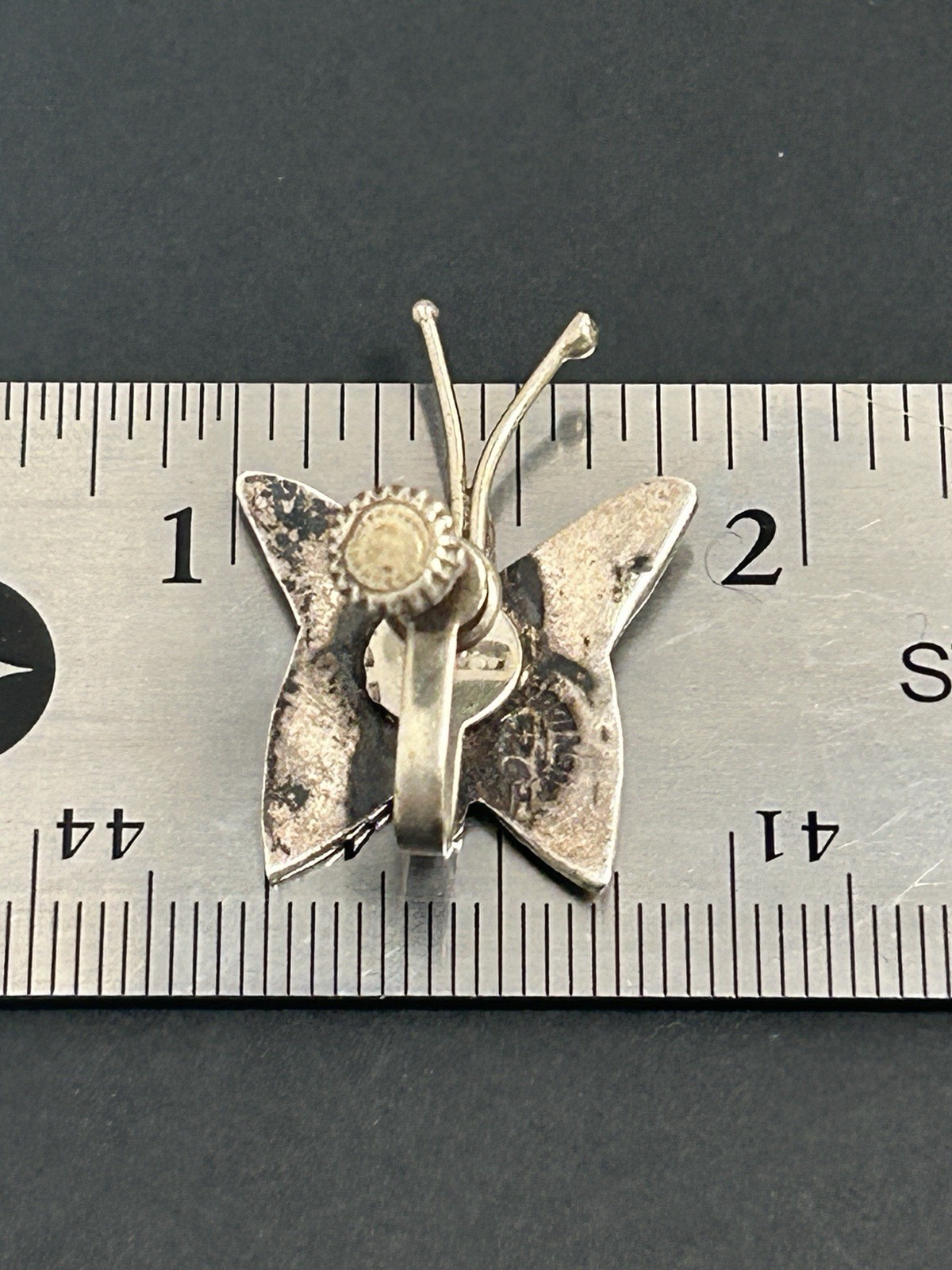 Vintage Mexico 925 Sterling Silver Abalone Butterfly Screw Back Earrings