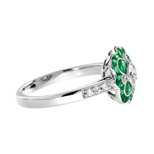 Art Deco Style Round Cut Lab Created Diamond 925 Silver Anniversary Ring