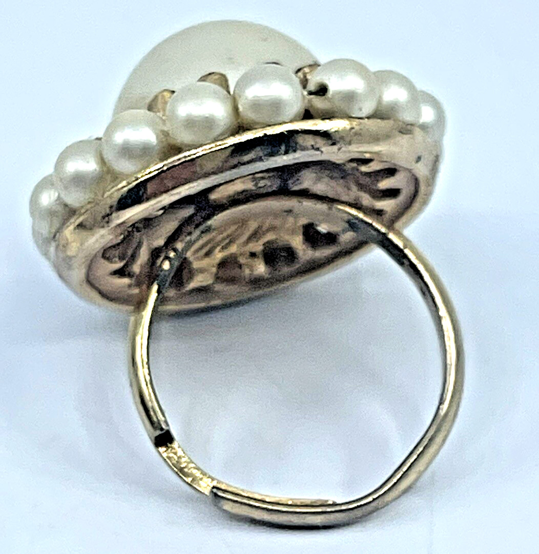 VTG MCM Pearl Gold Tone Brooch Clip- On Earring & Adjustable Ring LOT