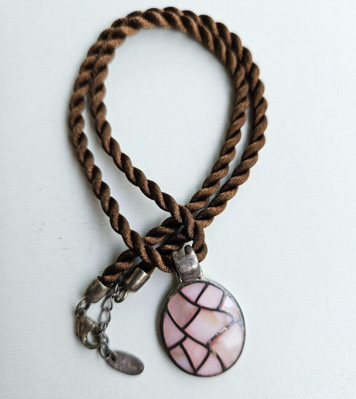 Vintage Sterling Silver & Pink Mother of Pearl inlay Pendant Necklace