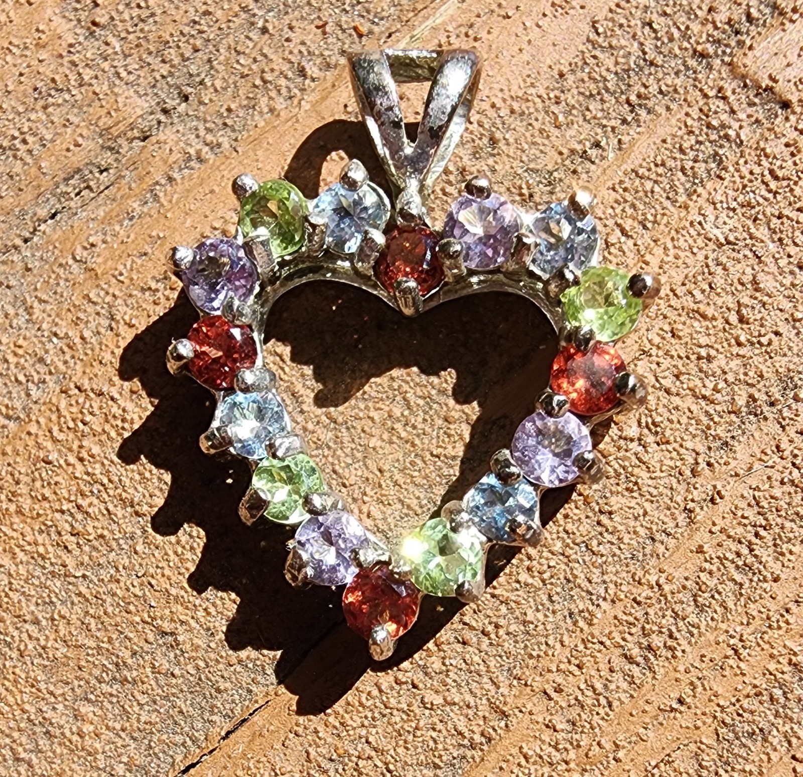 DBJ Dee Berkle 925 Sterling Silver Vintage Multicolor Gemstone Heart Pendant