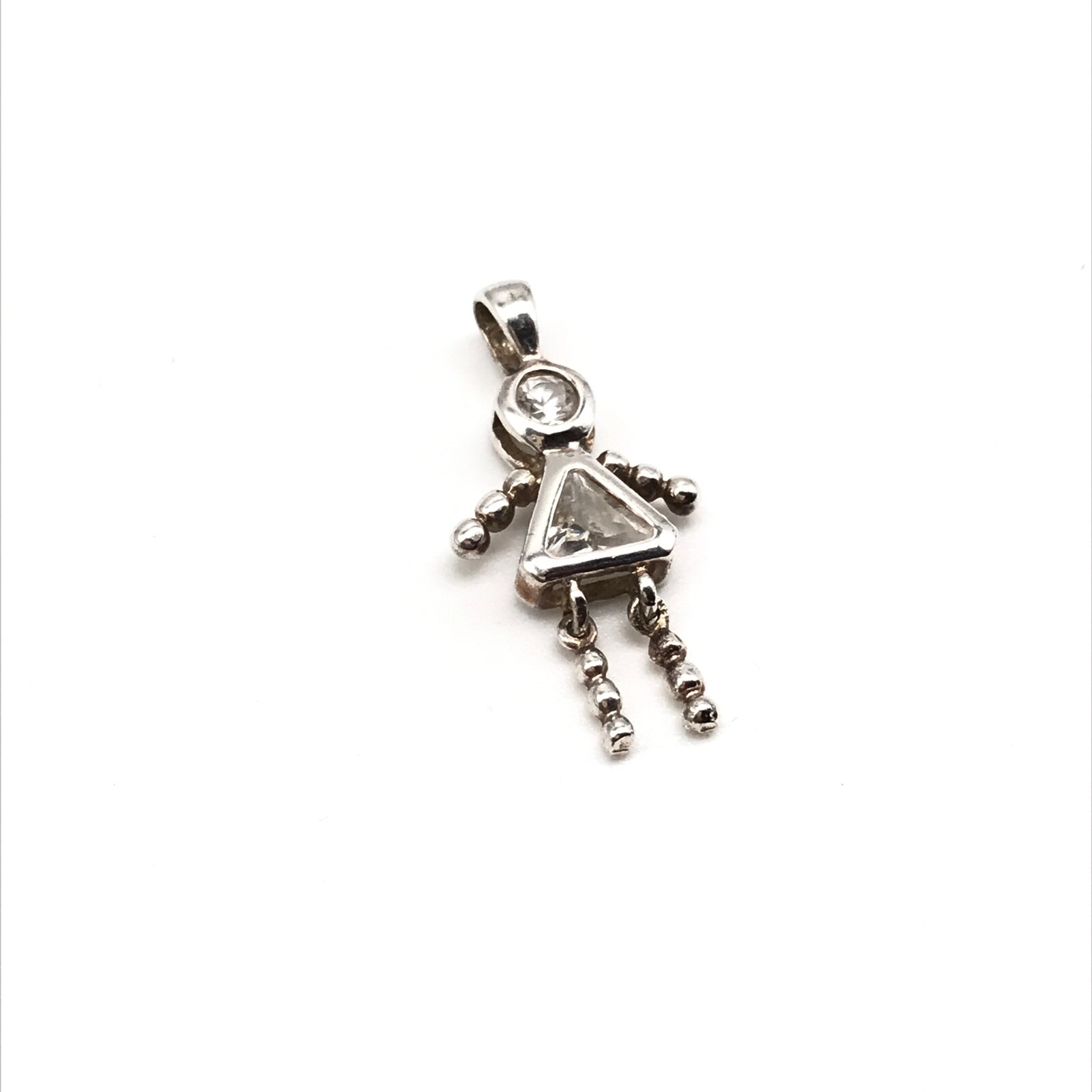 925 Sterling Silver April Birthstone Clear CZ Stick Figure Person Pendant