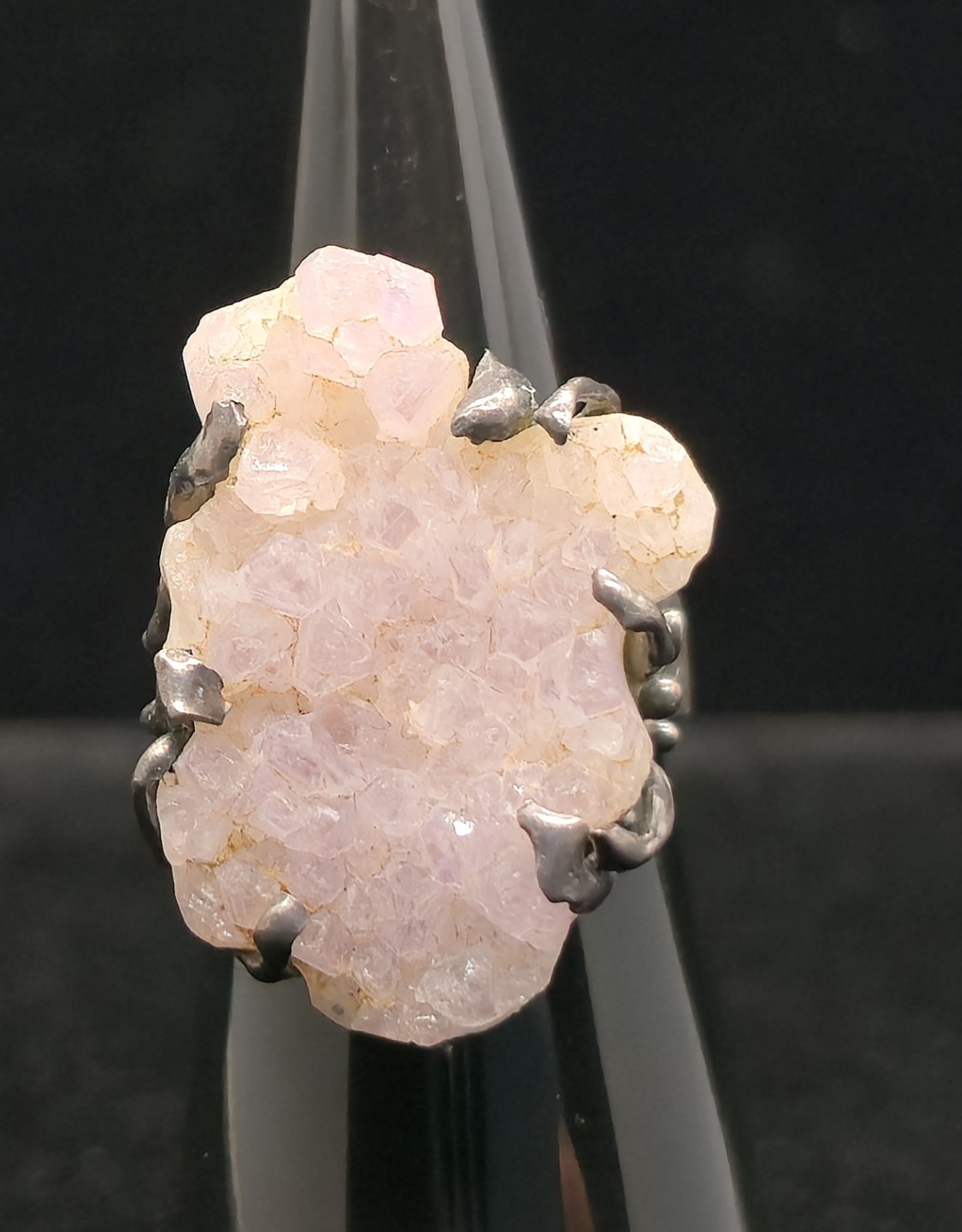 Vtg Brutalist Sterling Silver Pale Lilac Amethyst Geode Ring