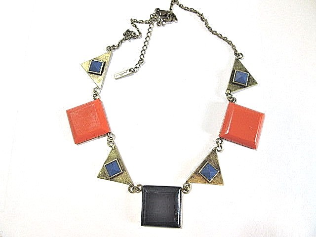GOLD TONE PLATED METAL DESIGNER BRONZE TONE RESIN DECO STYLE COLLAR GEOMETRIC