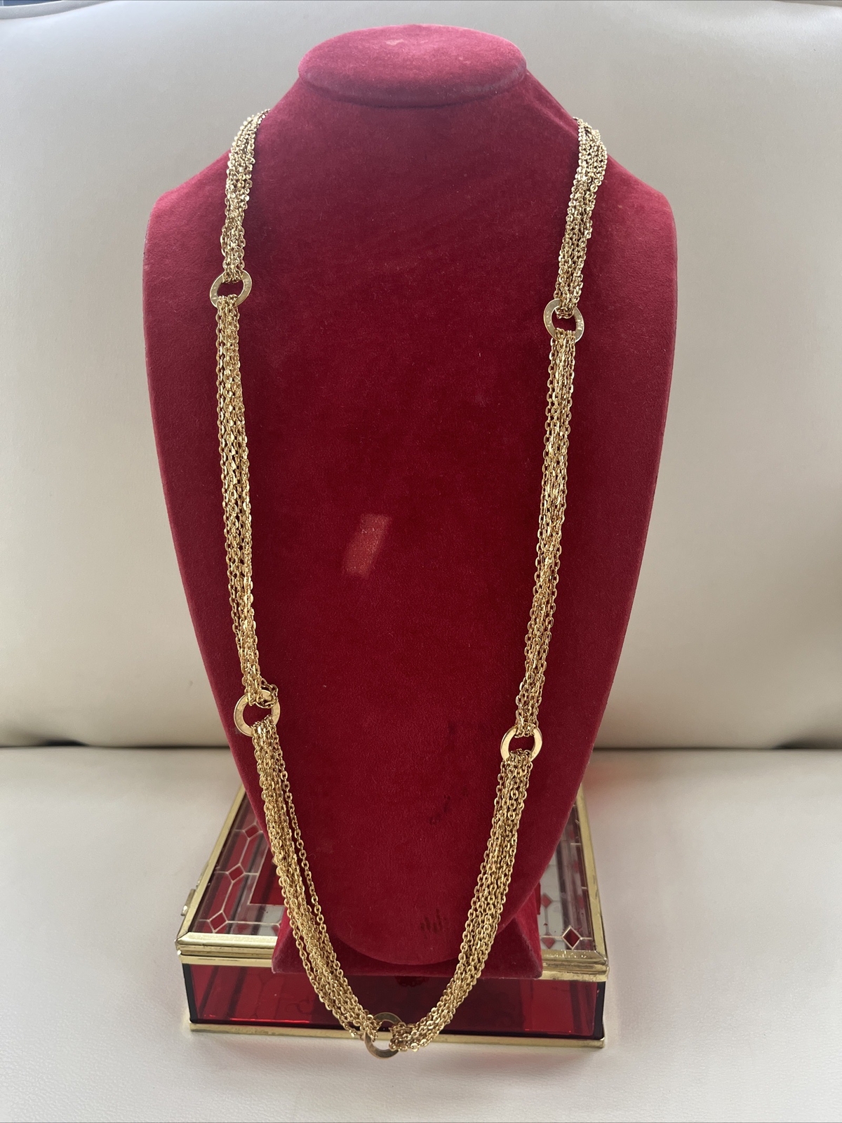 Vintage Extra Long Multi chain Mesh Tassel Fish Hook Clasp Dangle Double Reverse