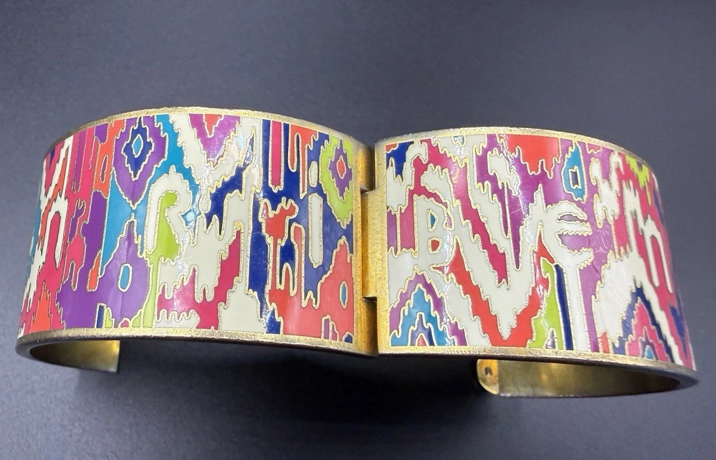 Y2K Henri Bendel Ny Tribal Inspired multicolored Enameled Inkat Bracelet Bangle