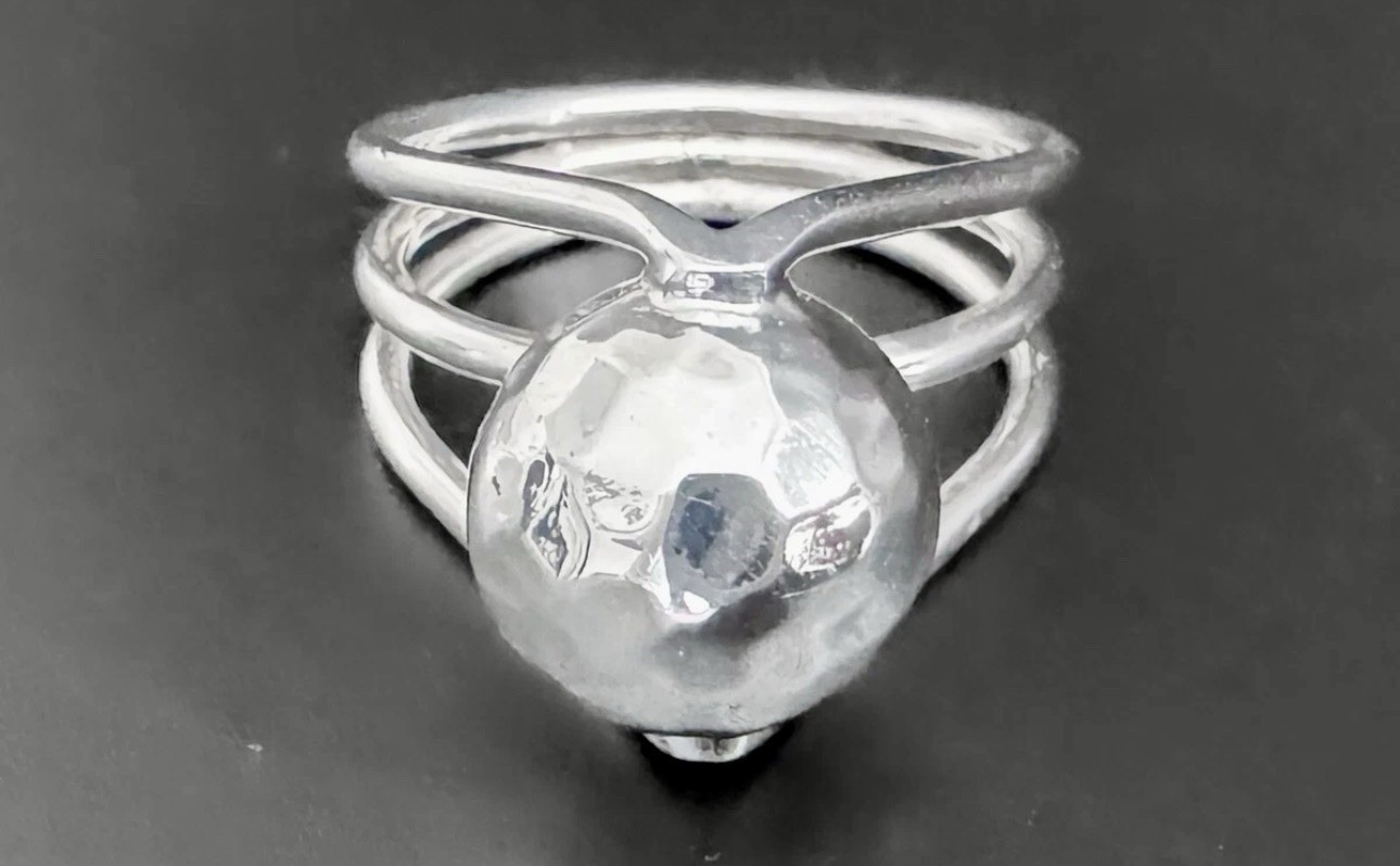 DDD Dominique Dinouart Sterling Silver Modernist Wire Bar Hammered Ball Ring 9