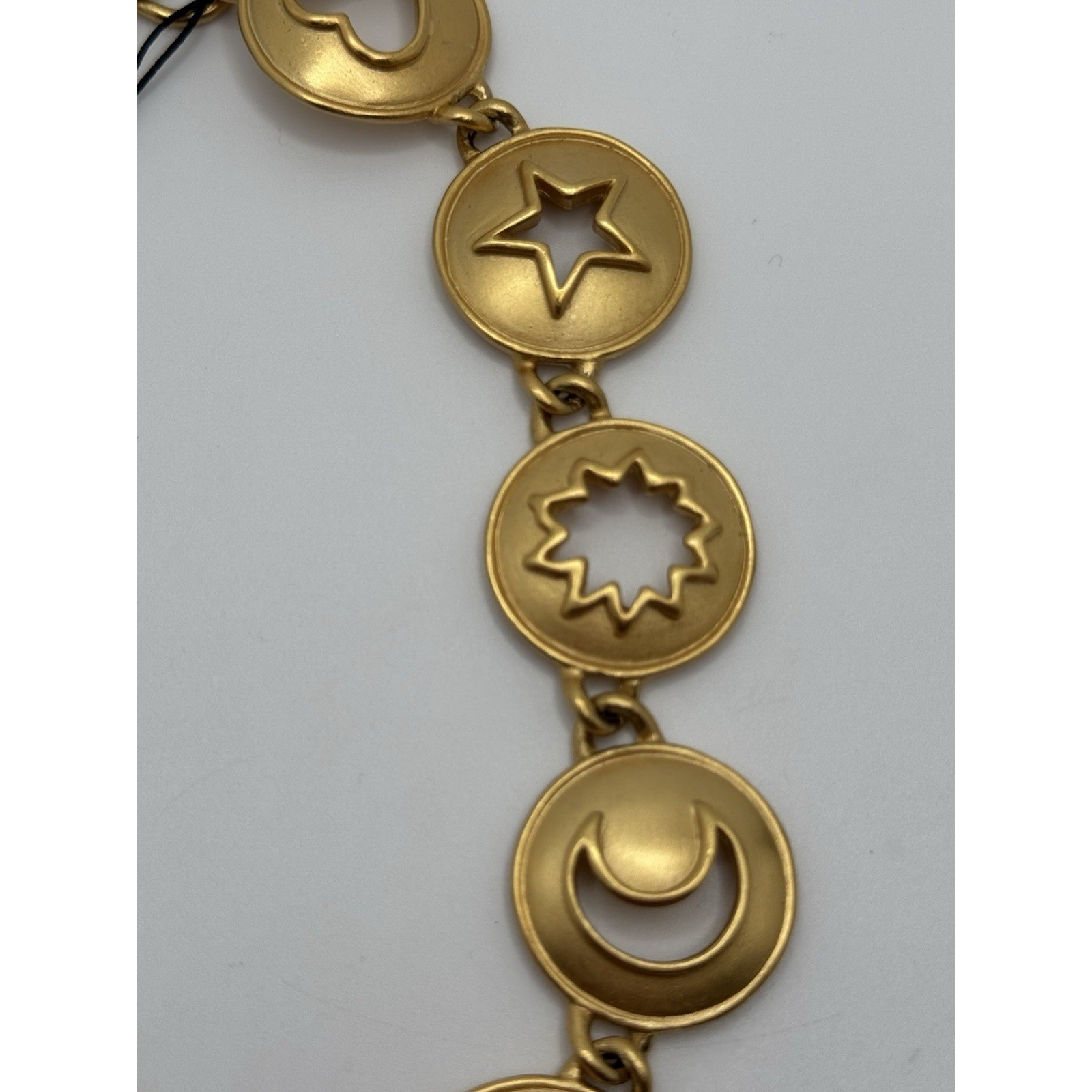 Vintage Anne Klein Necklace Matte Gold Tone Heart Star Moon Cut Out Round Link