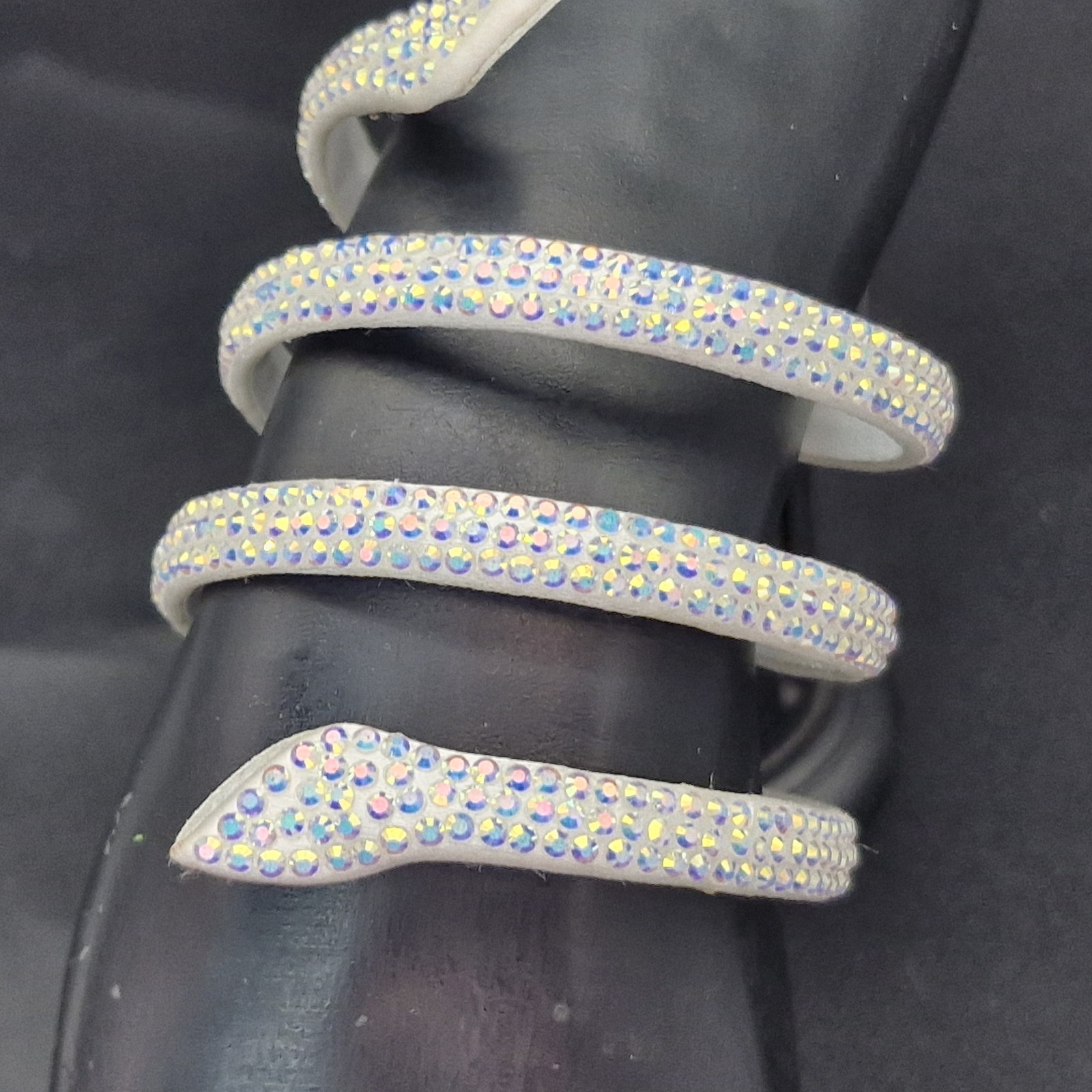 Rene Caovilla Italy White Cleo Snake Wrap Bracelet Leather Rhinestones