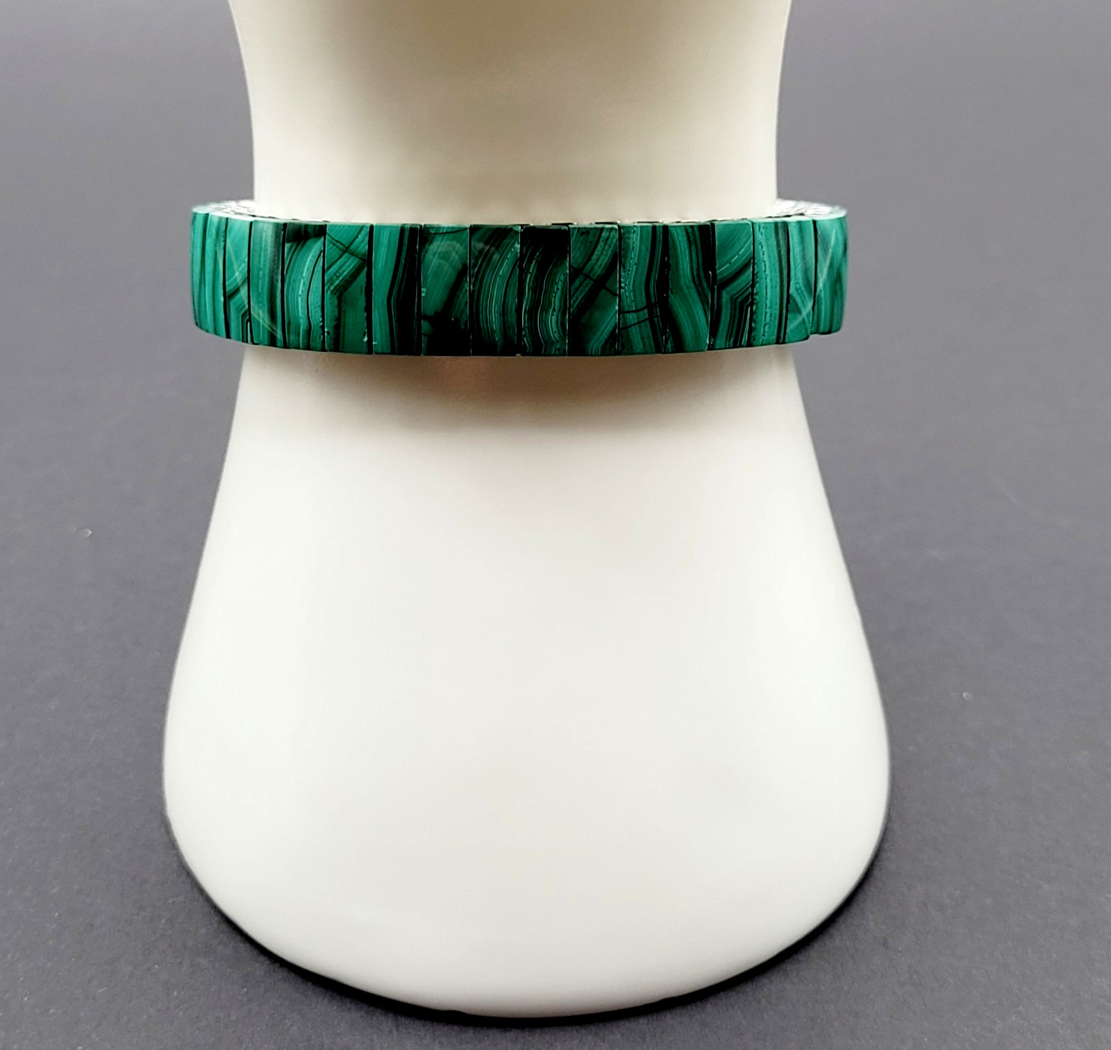 Malachite Stone Green Veneer Panel Stainless Steel Expanding Vintage Bracelet