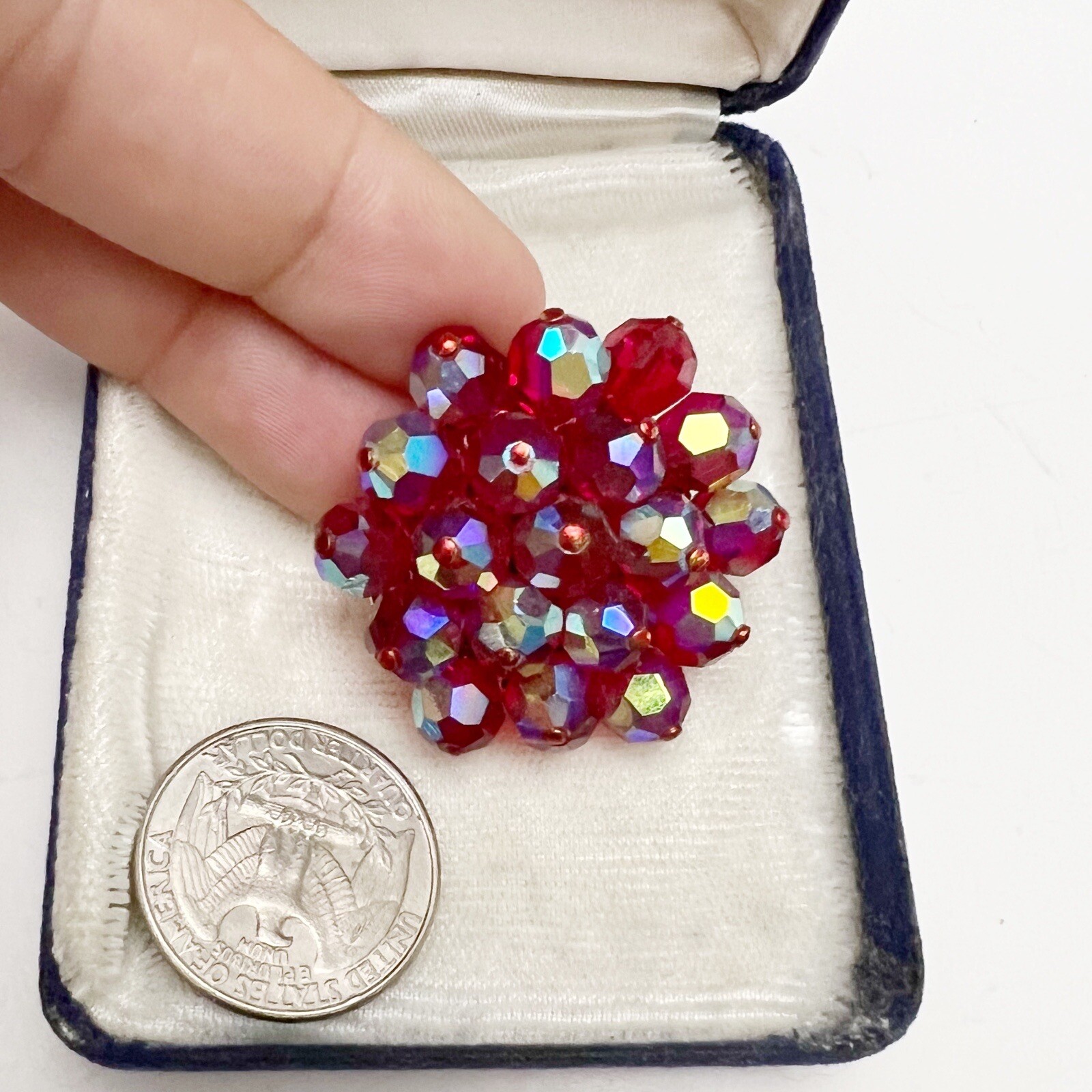 Vintage By Rosetta AB Red Faceted Glass Beaded Cluster Brooch Pin