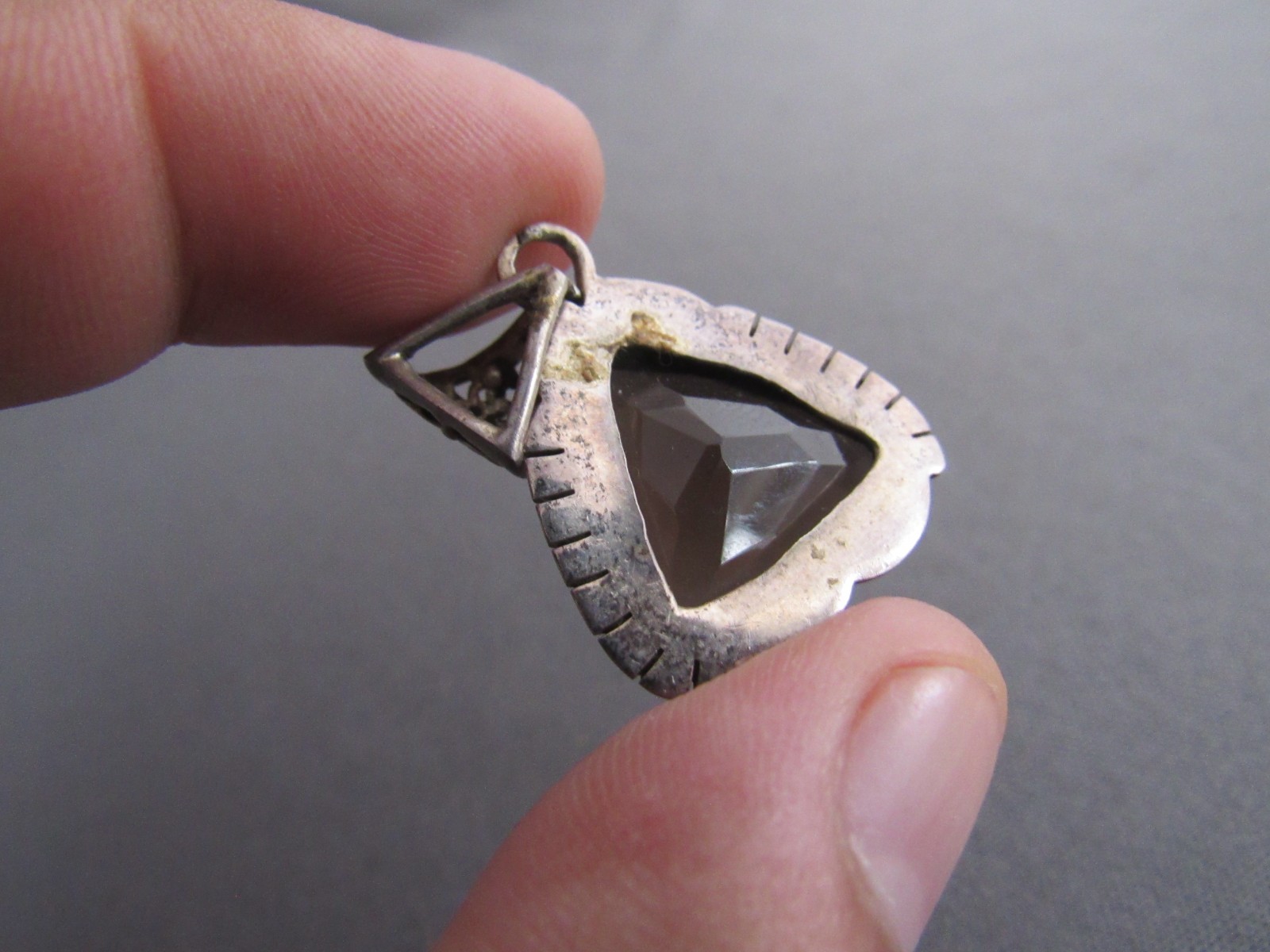 VINTAGE STERLING CHUNKY TRILLION SMOKEY QUARTZ PENDANT