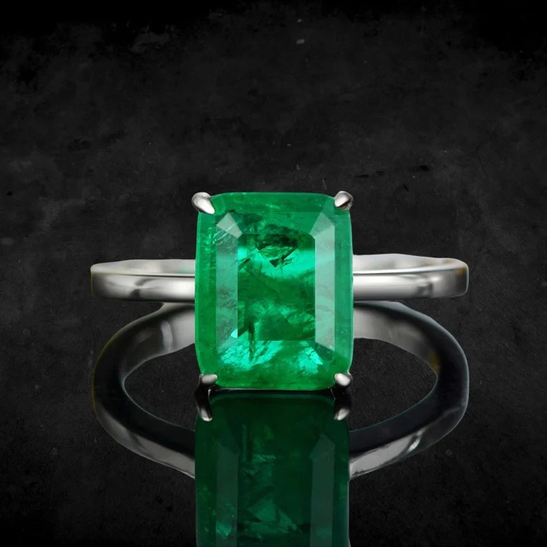 4.00Ct Lab-Created Emerald Classic Solitaire Proposal Ring 925 Silver For Women