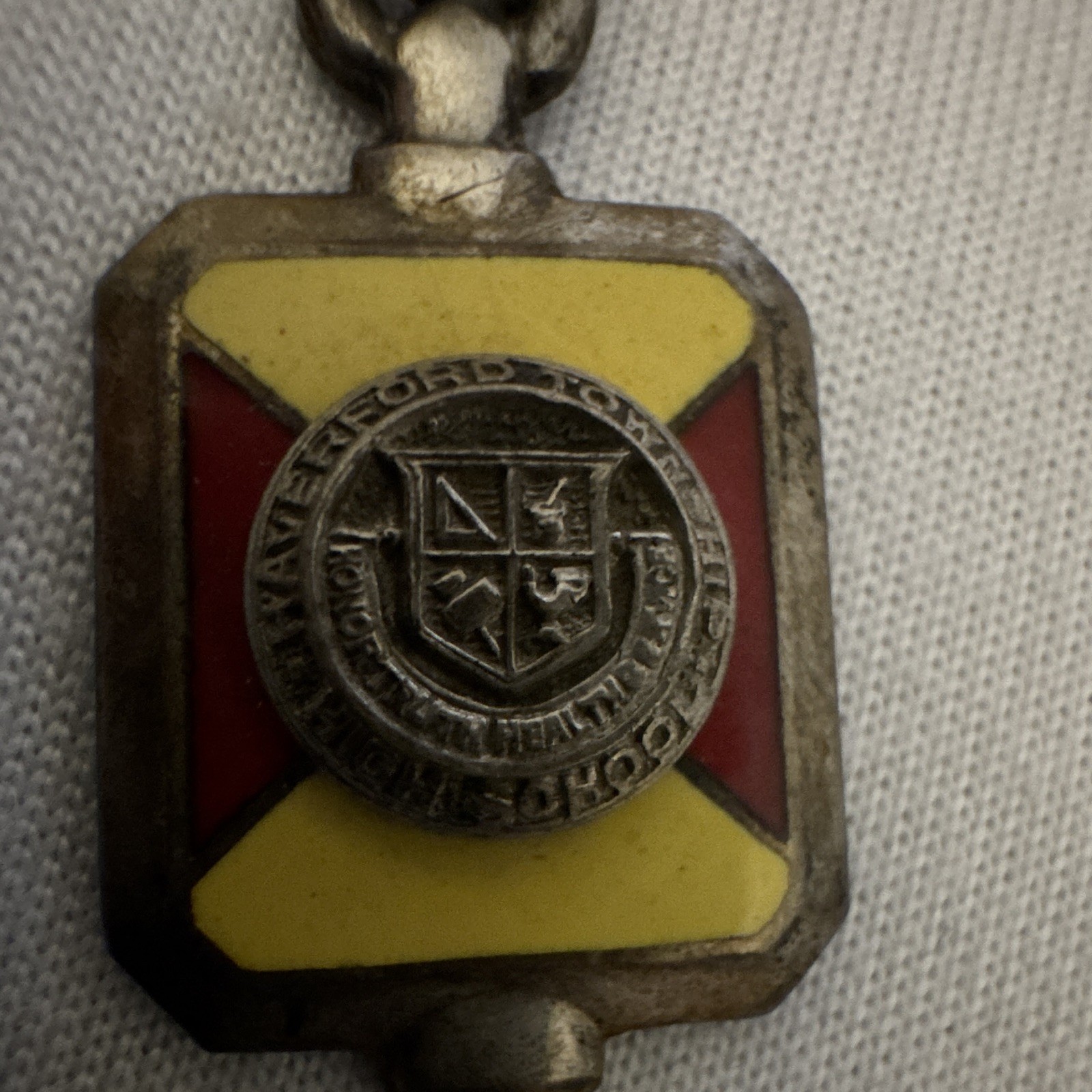 Sterling Silver 925 Enamel Engraved Signed Rectangle Fob Charm Yellow Red