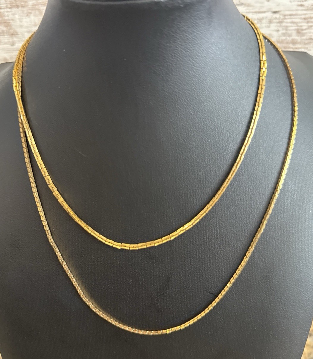 Vintage Napier Signed Gold-Tone Double Strand Chain Necklace 14” & 18”