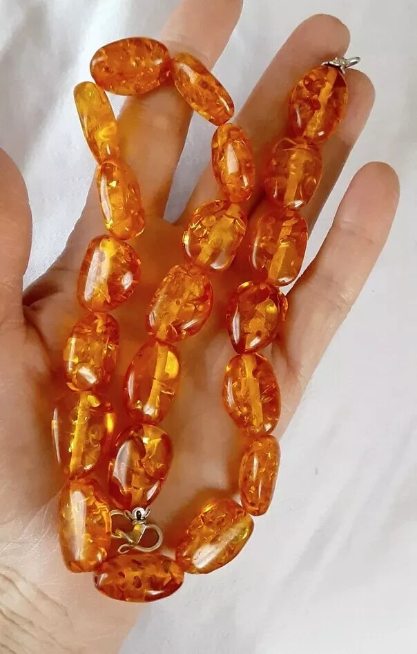 Natural Golden Honey Baltic Amber Beads Necklace 17.5″L Vintage