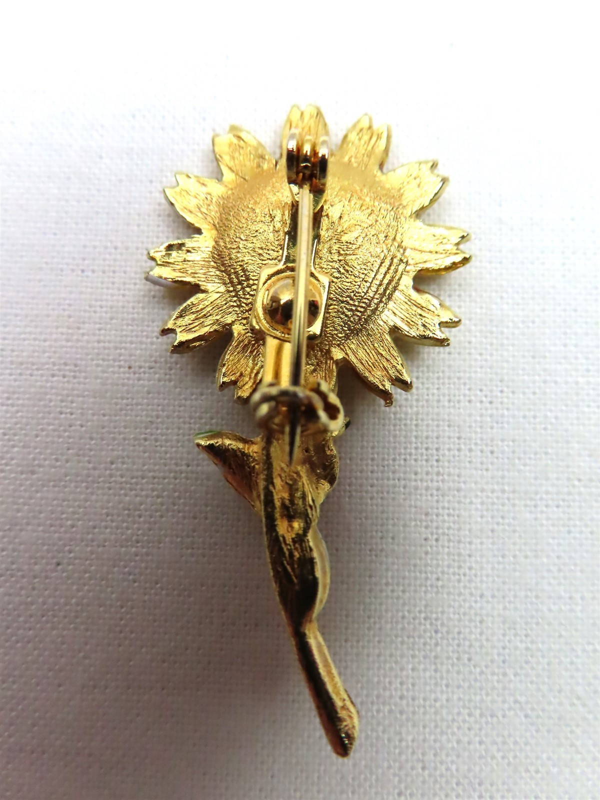 Gold & Red Enamel Sunflower Daisy Flower Pin Brooch Ladybug Gold Tone Vintage