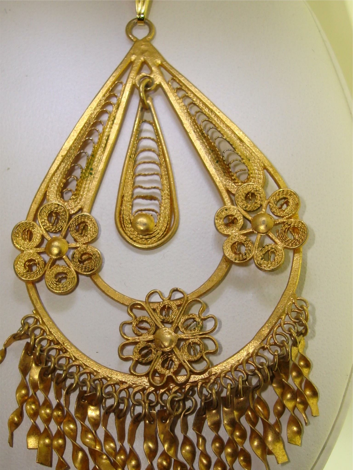 RARE VINTAGE GOLD WASHED CANNETILLE SPUN SILVER FILIGREE PENDANT NECKLACE!