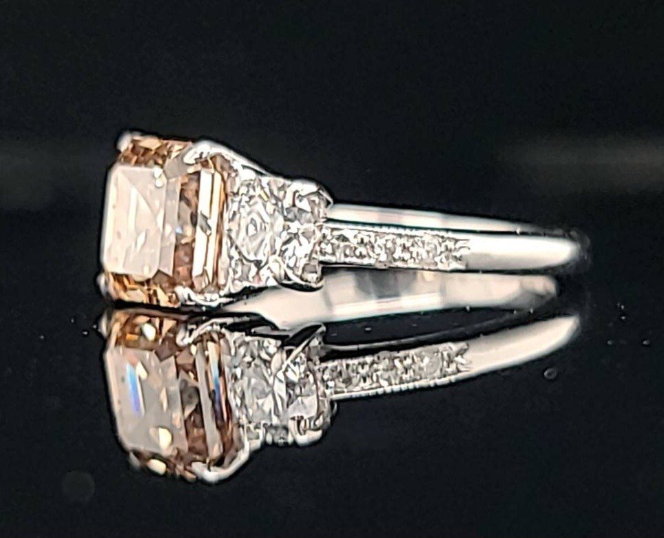 14k White Gold Vintage Engagement Ring 2.06ct. Champagne Diamond Asscher Cut