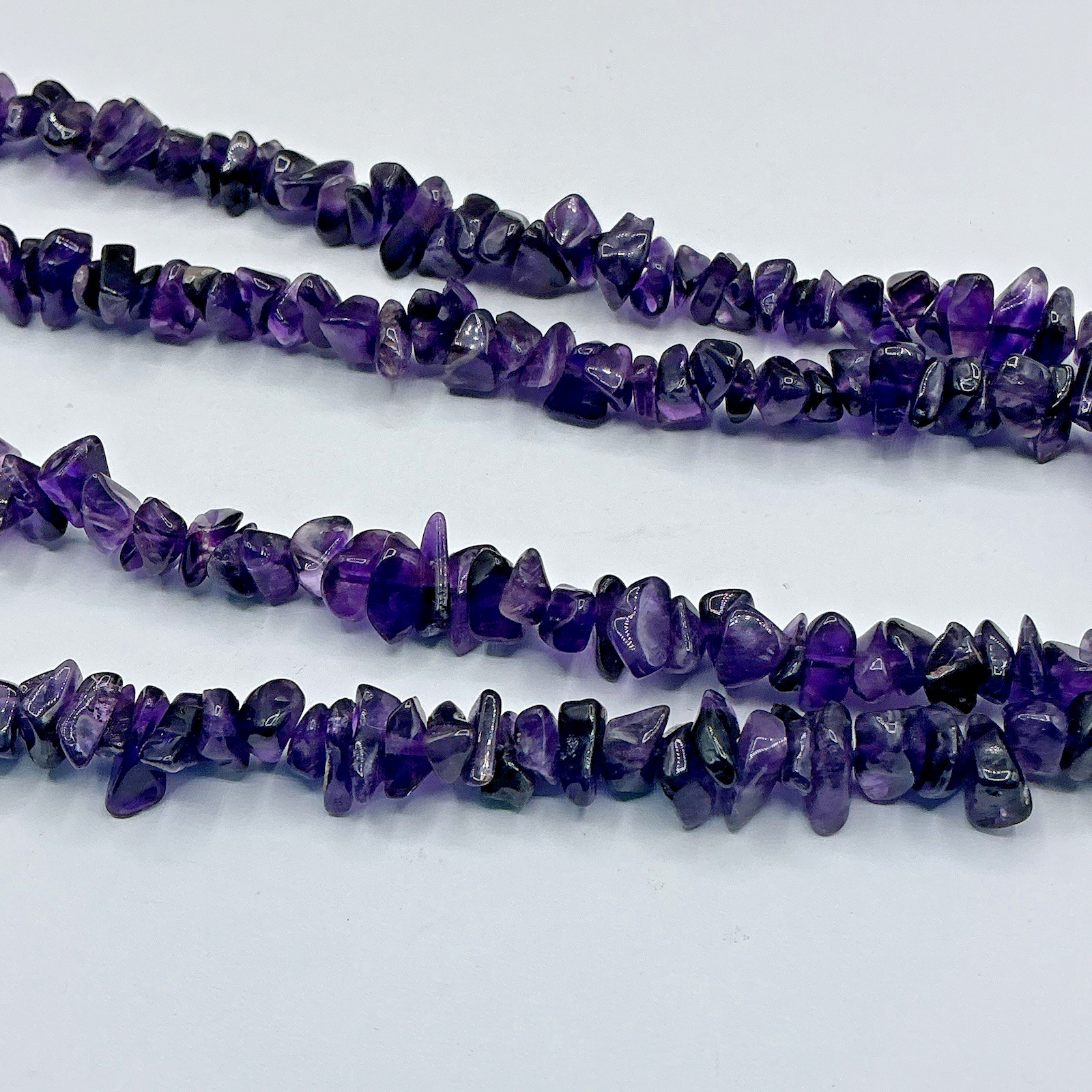 Chunky Purple Amethyst Chip Bead 36″ Polished Gem Stone Necklace No Clasp