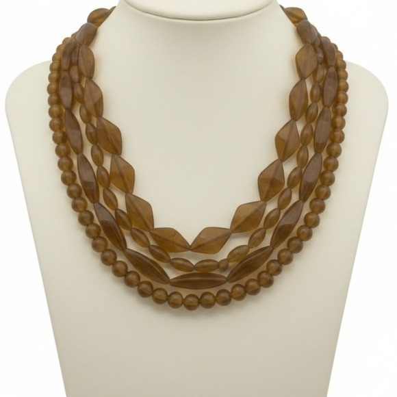 Vintage Style 4 Strand Marbled Honey Lucite Resin Statement Necklace