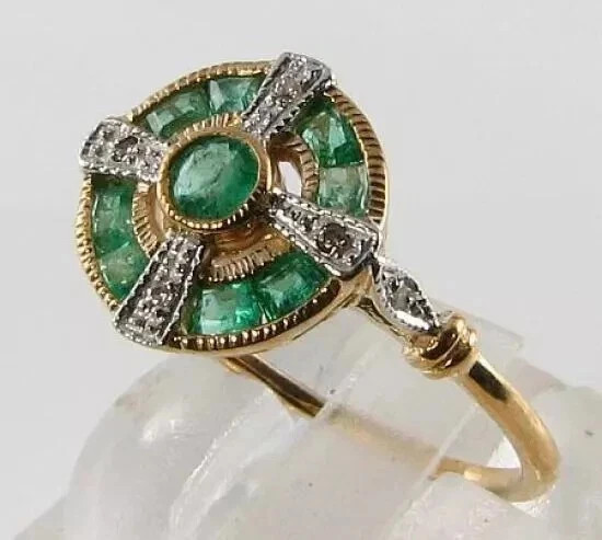 2.02Ct Art Deco Style Lab Created Emerald & Diamond Anniversary 14K Gold FN Ring
