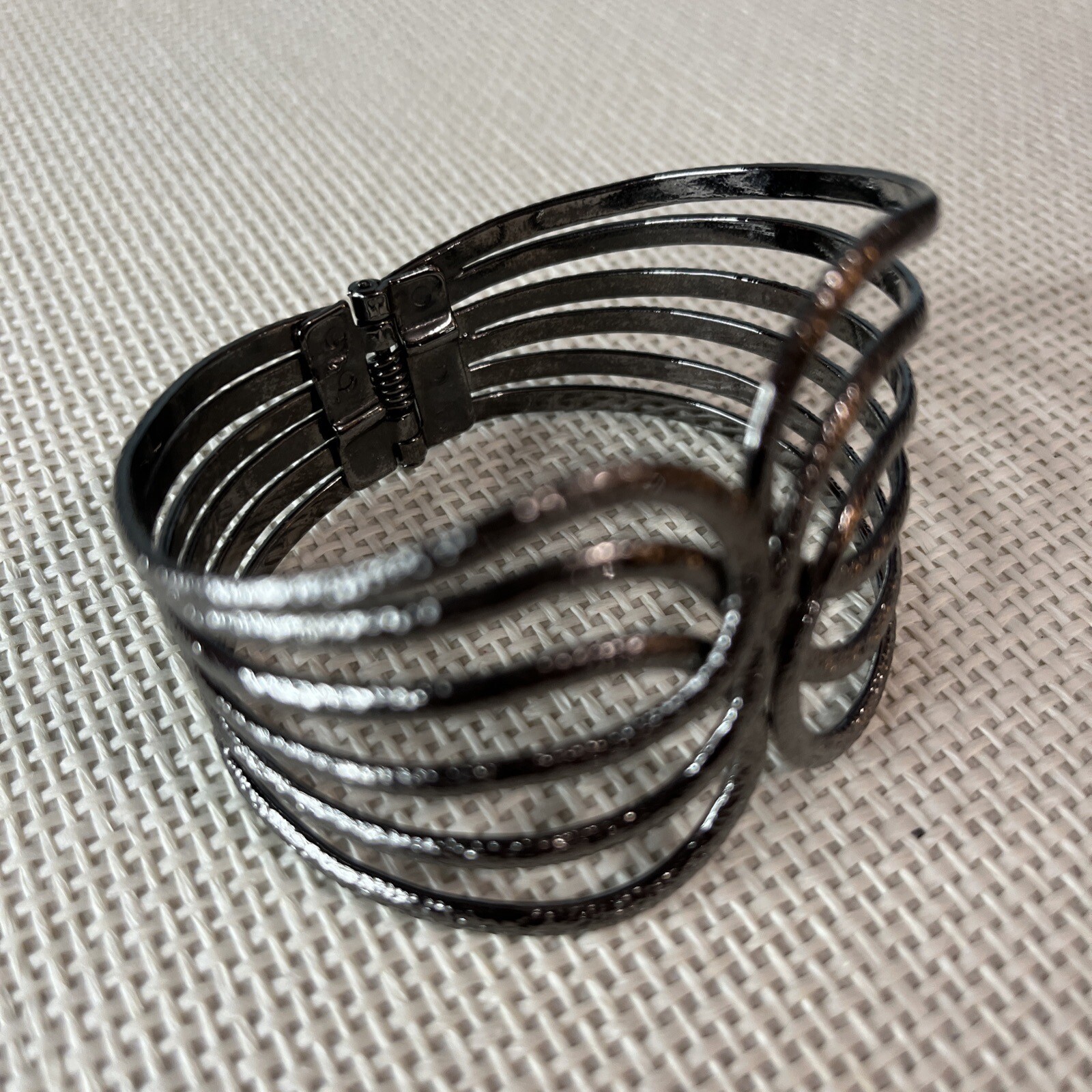 Vintage Grey Metal Scalloped Front Opening Hinged Cuff Bracelet