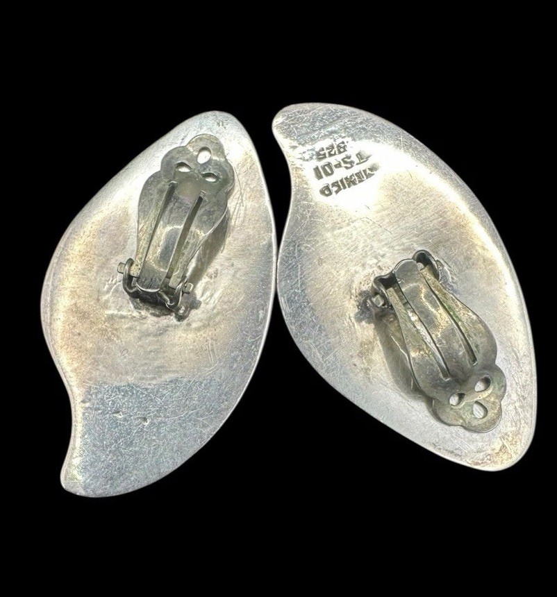 Vtg Taxco Sterling Silver Modernist Puffy Abstract Clip Earrings 18.6g TS-01 Mex