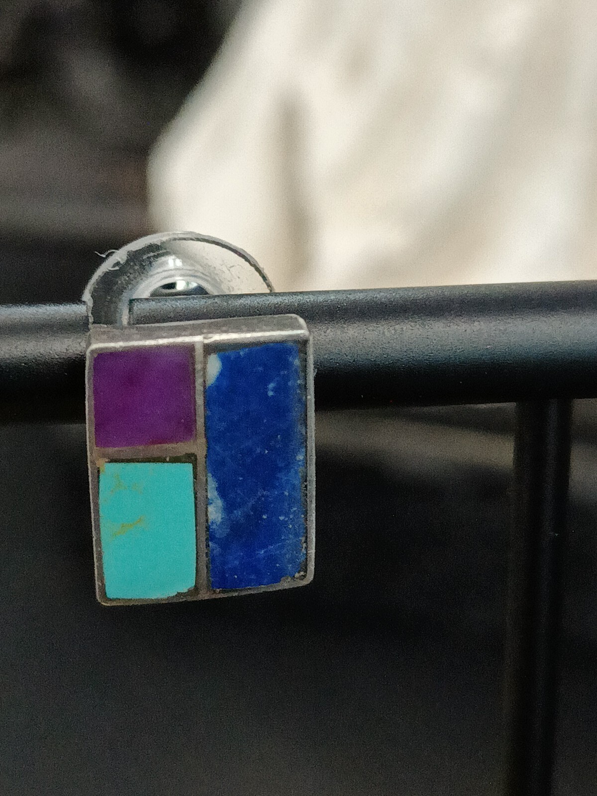 Turquoise Sterling Silver Purple Blue Stud Vintage Earrings. Backs Not Sterling