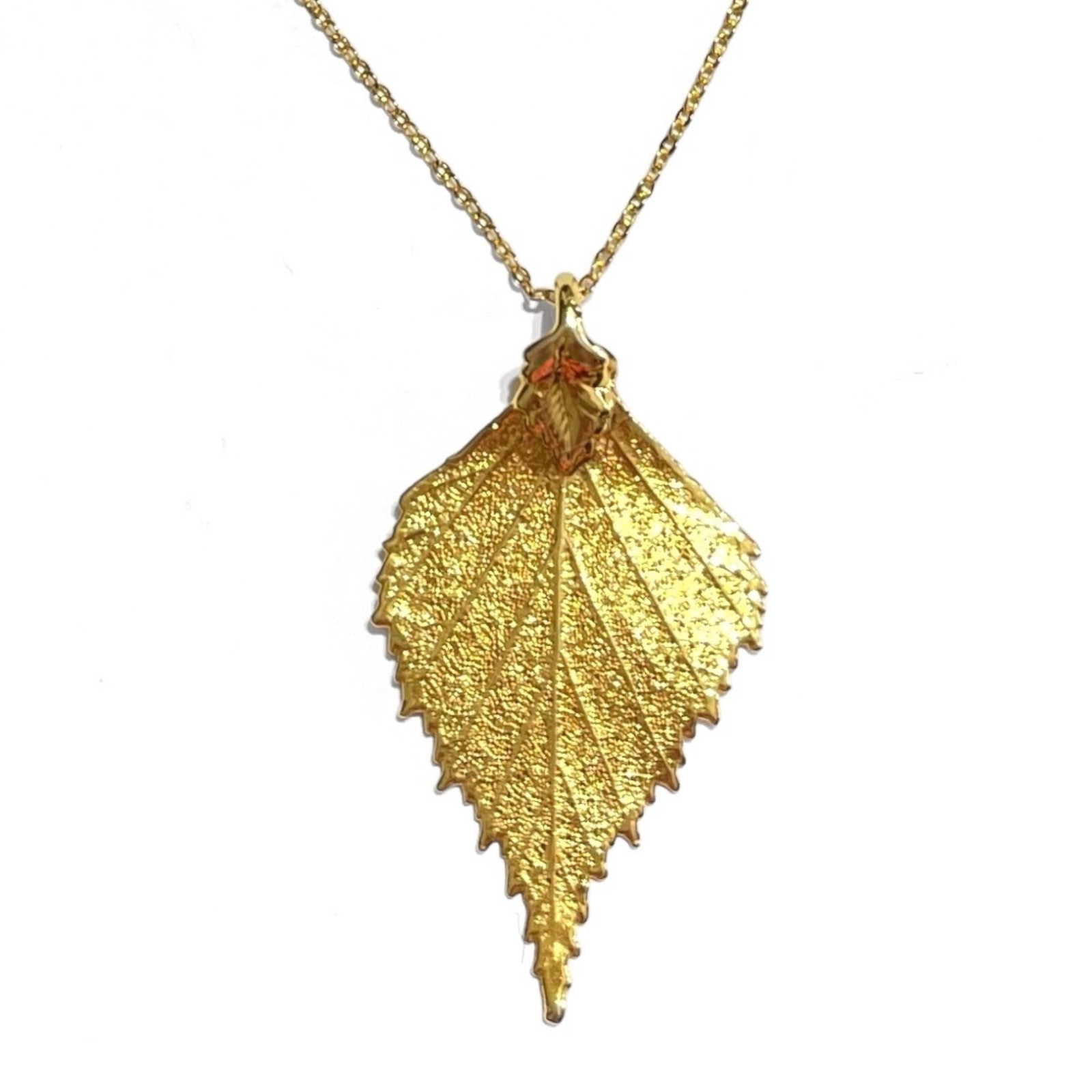 VTG Real Leaf Pendant Necklace Gold Tone Metal Dipped 18″ Chain Hippie Nature