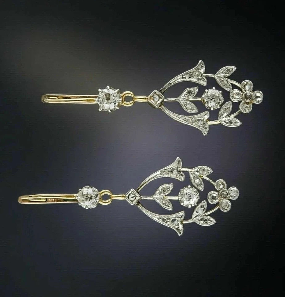 Art Deco Style Lab Created Diamond Engagement & Wedding 14K Gold Finish Earrings