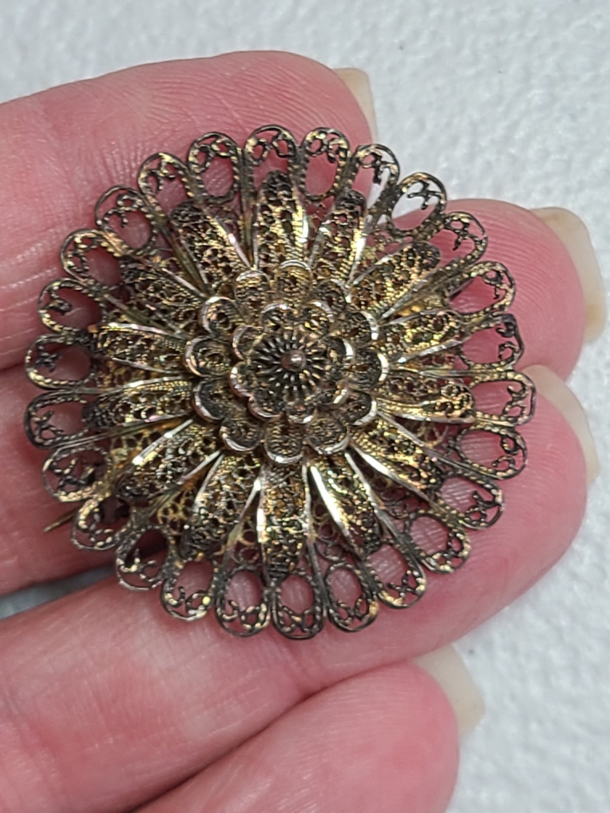 Art Deco Gold Washed Silver Cannetille Filigree Pin Vintage