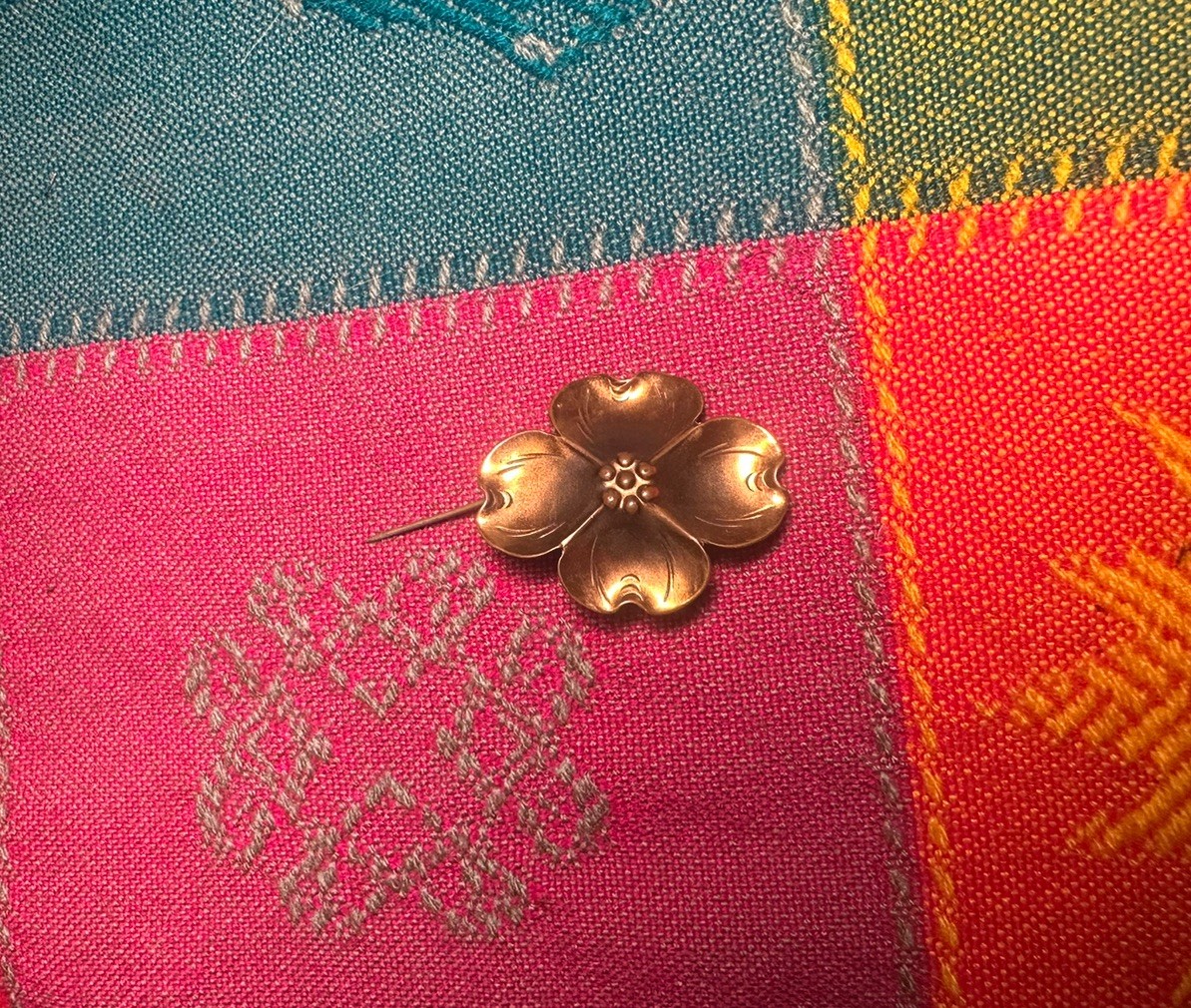 Vintage Dogwood Flower Brooch Signed New England Glass Works