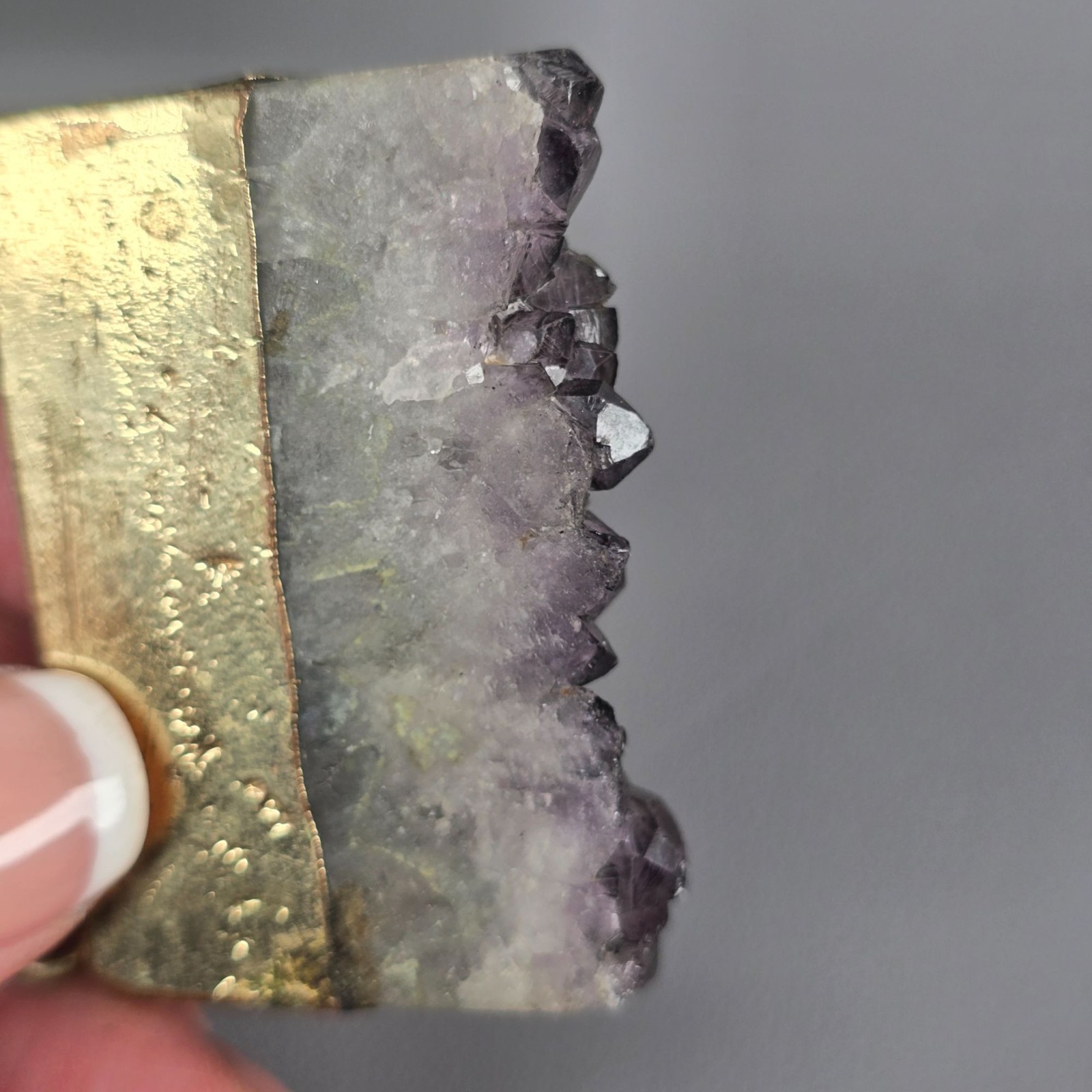 Cool Vintage Yochi Necklace Amethyst Gemstone Geode Slab Pendant Gold Tone Chain
