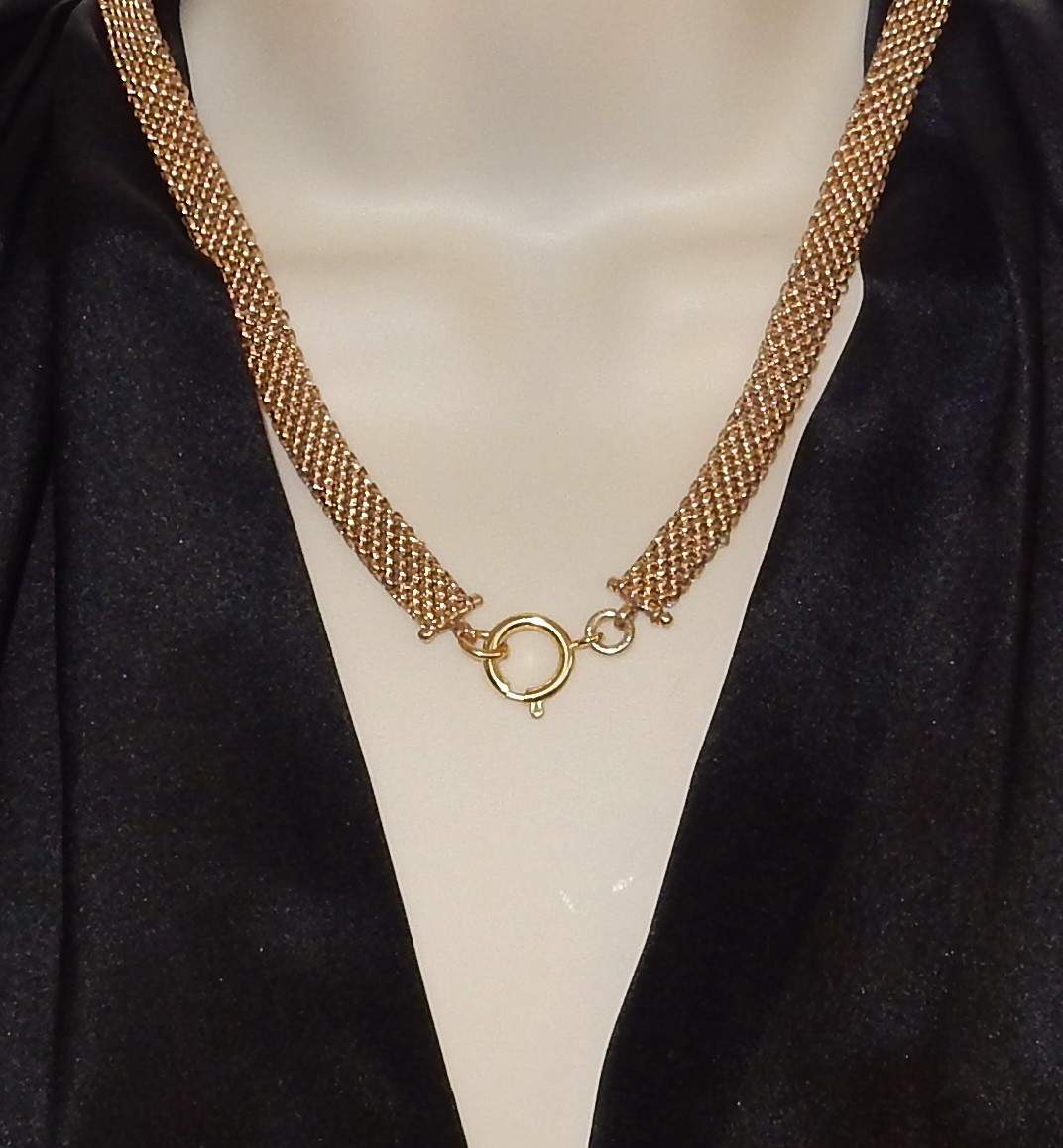ANTIQUE VICTORIAN GOLD FILLED 20″ MESH BOOK CHAIN NECKLACE BLACKINTON LOCKET